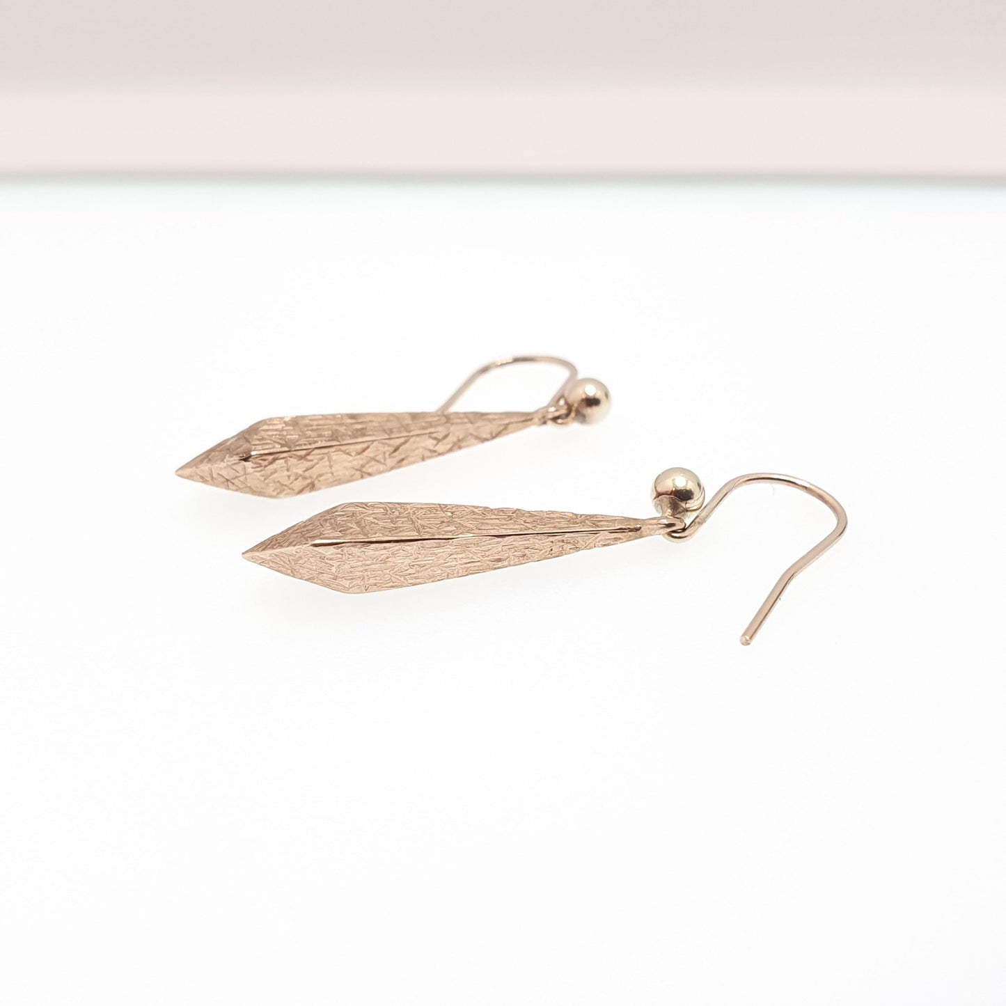 Vintage 9k 9ct Gold Earrings Torpedo Faceted Teardrop 1980s Solid 375 Hook Large Embossed Bauble Dangle Drop Womens Jewelry Jewellery