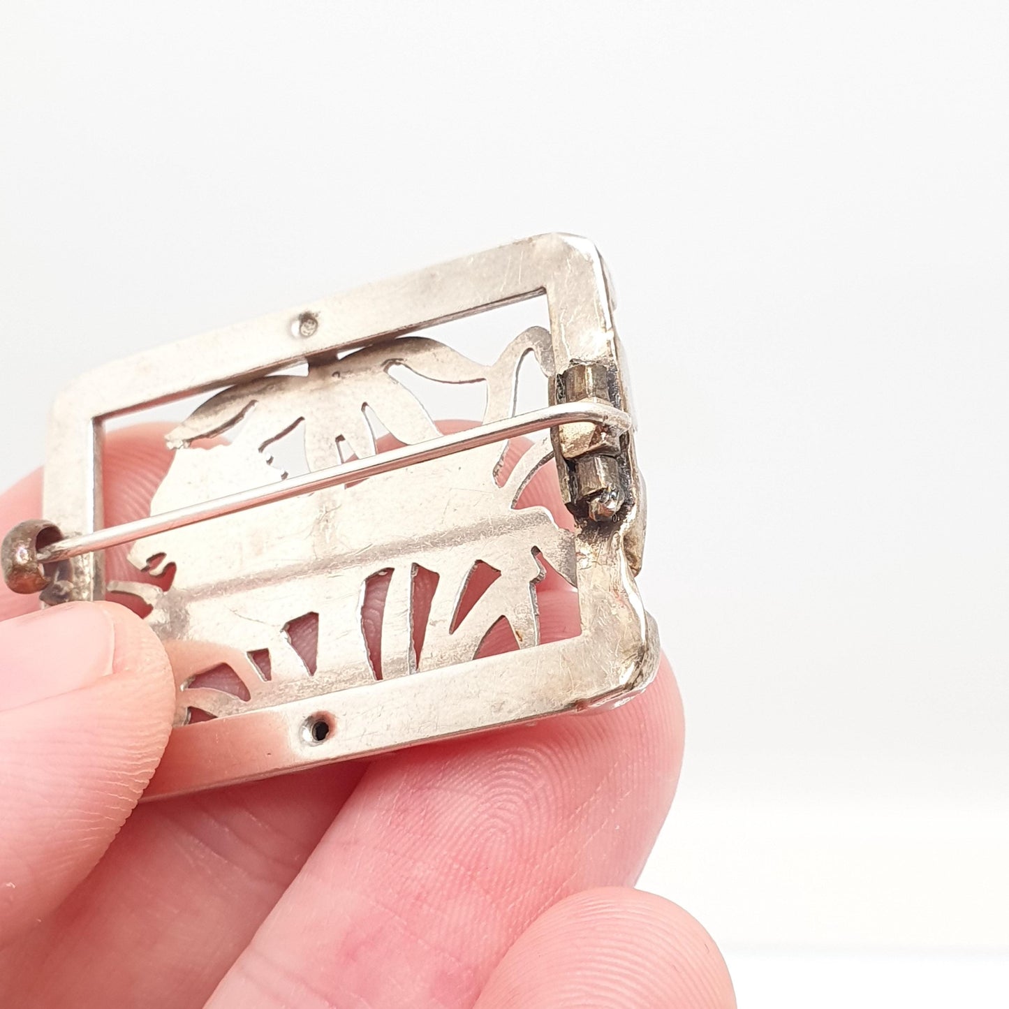 Antique Solid Silver Lion Brooch Victorian Pin Asian Aesthetic Jungle Palm Tree Exotic 1800s Big Cat Vintage Womens Jewelry Jewellery