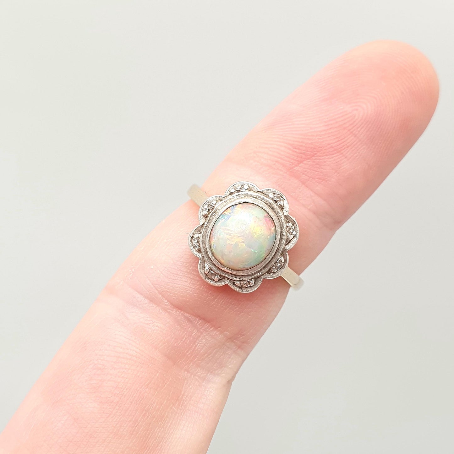 Antique 18ct Gold Opal & Diamond Ring Victorian Solid Silver Set Bezel Cluster Halo Solid 18k 750 Yellow Ladies Womens Jewelry Jewellery