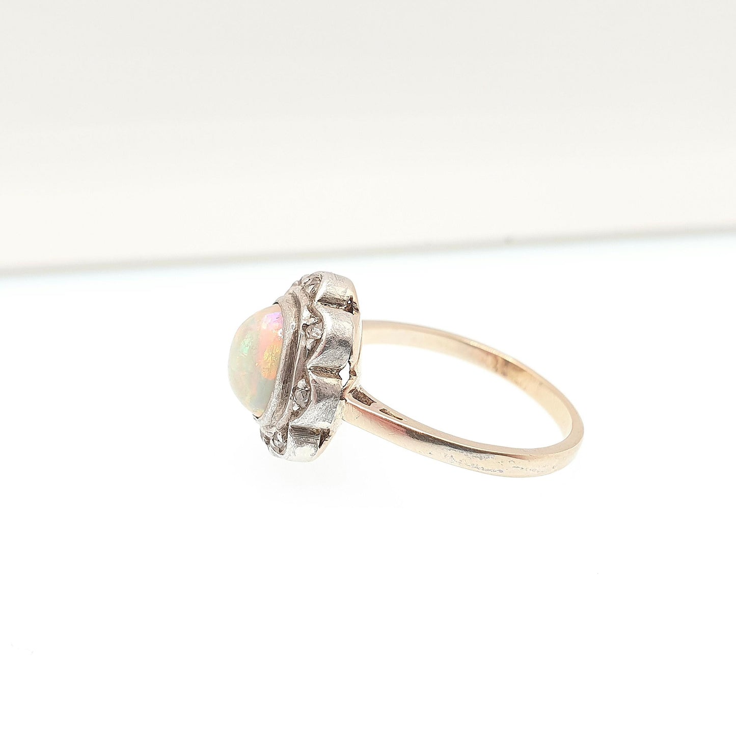 Antique 18ct Gold Opal & Diamond Ring Victorian Solid Silver Set Bezel Cluster Halo Solid 18k 750 Yellow Ladies Womens Jewelry Jewellery
