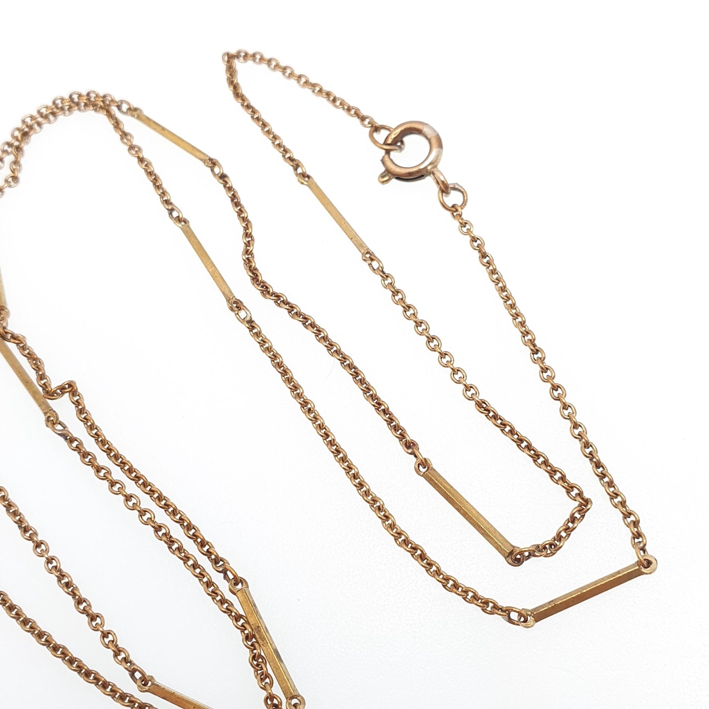 Antique Rolled Gold Muff Chain Necklace Bar & Cable Link Long 81cm 4.45g Gold Filled Edwardian Guard Vintage Womens Jewelry Jewellery