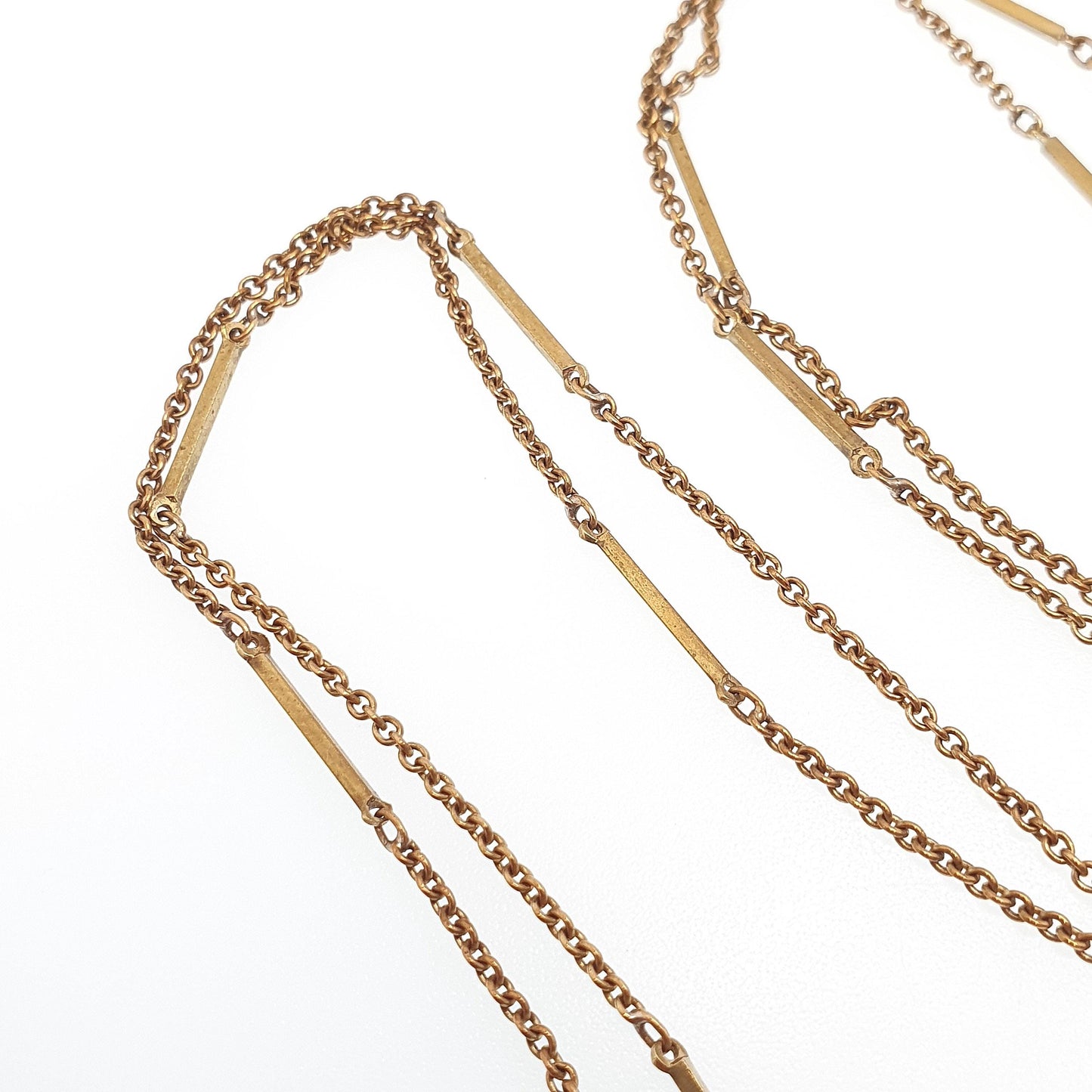 Antique Rolled Gold Muff Chain Necklace Bar & Cable Link Long 81cm 4.45g Gold Filled Edwardian Guard Vintage Womens Jewelry Jewellery