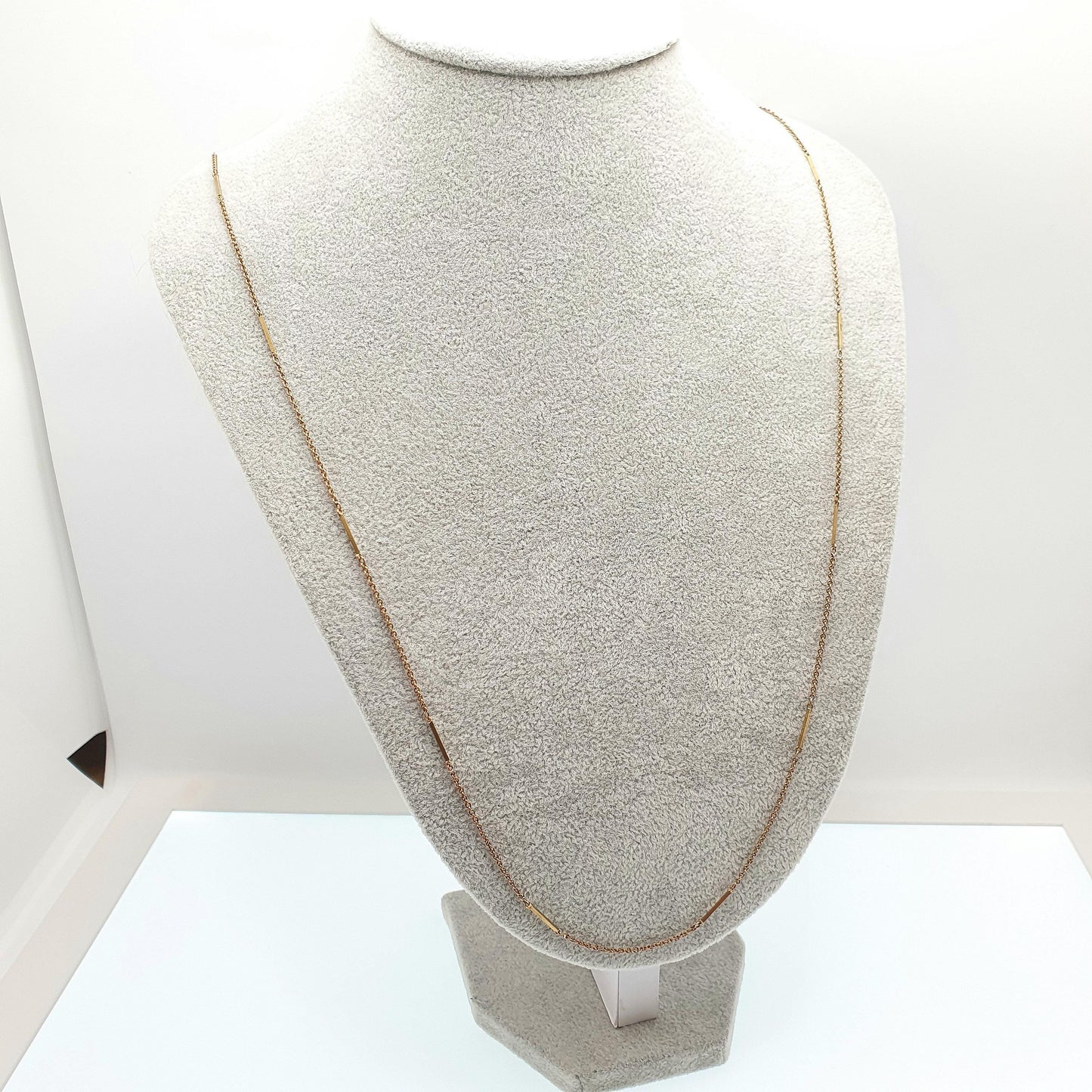 Antique Rolled Gold Muff Chain Necklace Bar & Cable Link Long 81cm 4.45g Gold Filled Edwardian Guard Vintage Womens Jewelry Jewellery