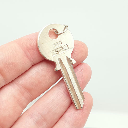 Vintage Sterling Silver Large Key Pendant Necklace 1977 Big Door Keys Keyhole Solid 925 Hallmarked Retro 1970s Mens Womens Jewelry Jewellery