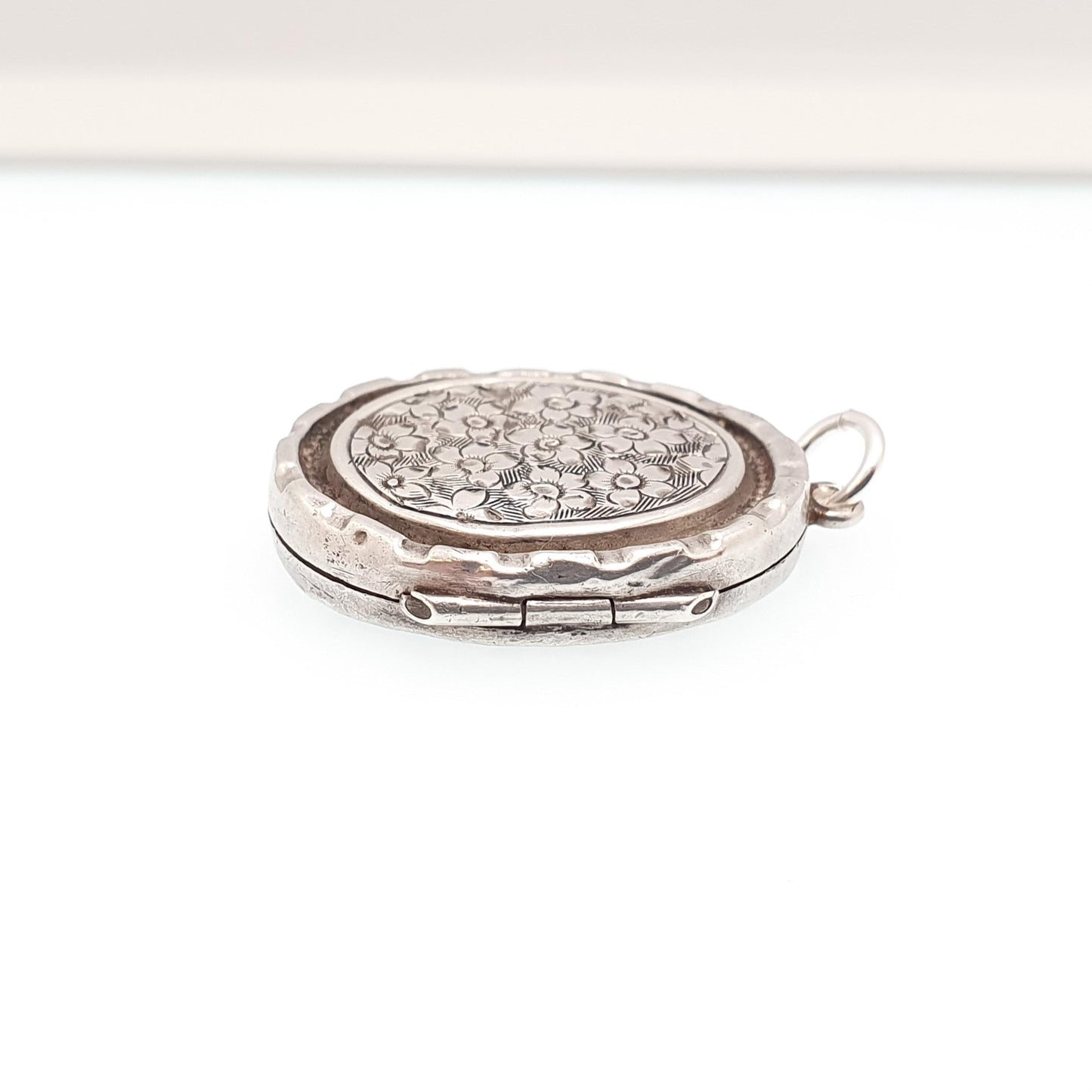 Antique Sterling Silver Locket Hallmark Oval Small Cute 1898 Hallmark Necklace Vintage Stepped Pendant Geometric Womens Jewelry Jewellery