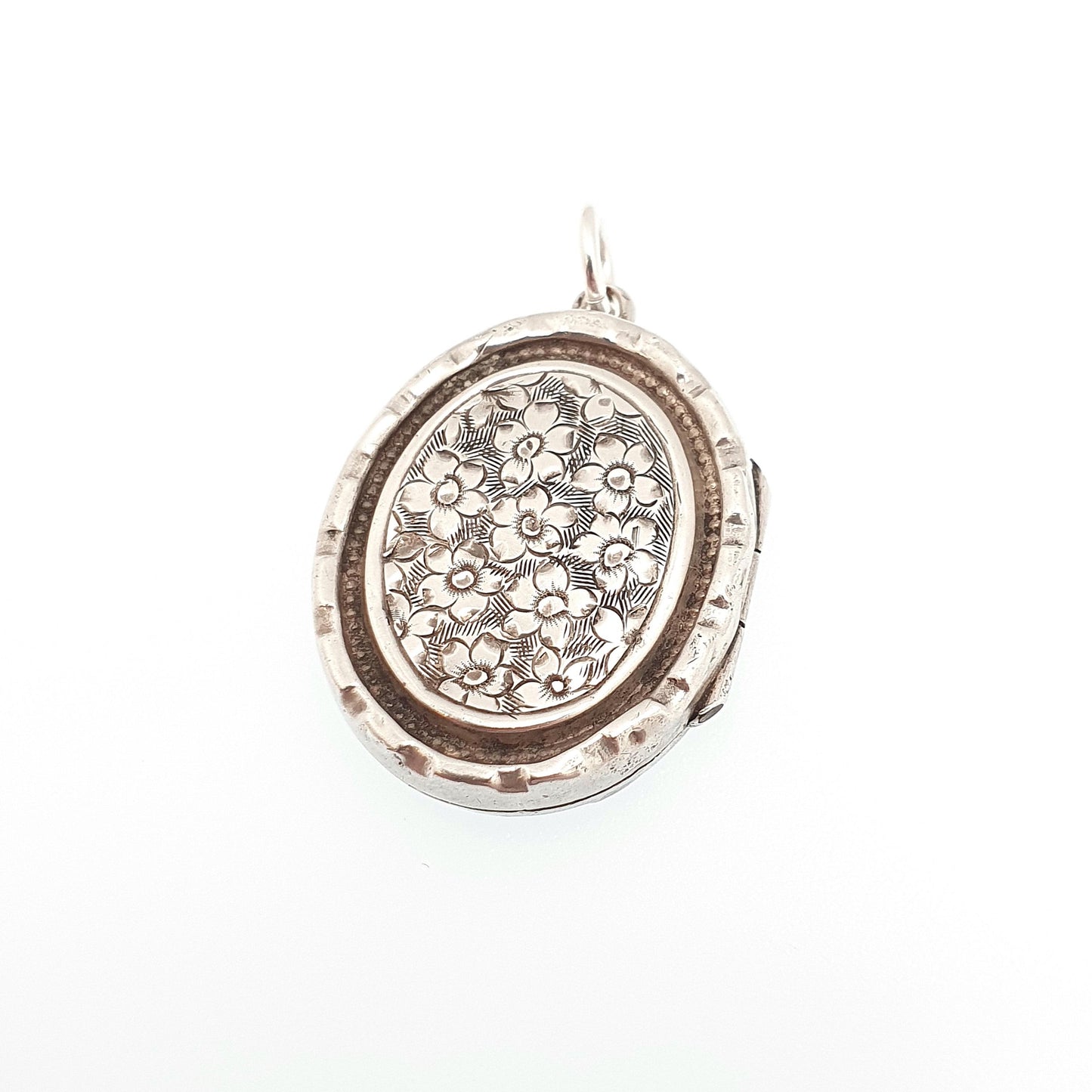 Antique Sterling Silver Locket Hallmark Oval Small Cute 1898 Hallmark Necklace Vintage Stepped Pendant Geometric Womens Jewelry Jewellery