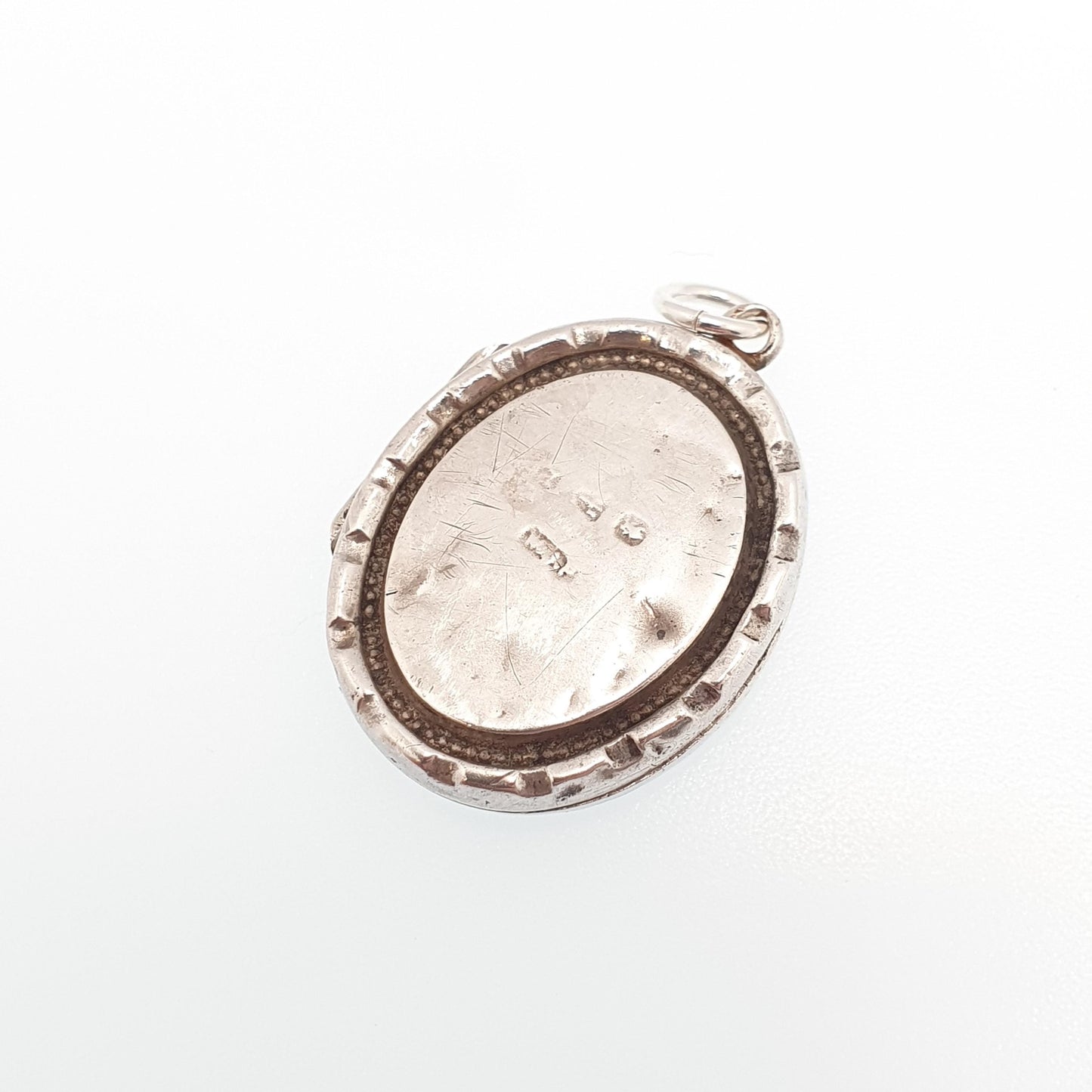 Antique Sterling Silver Locket Hallmark Oval Small Cute 1898 Hallmark Necklace Vintage Stepped Pendant Geometric Womens Jewelry Jewellery