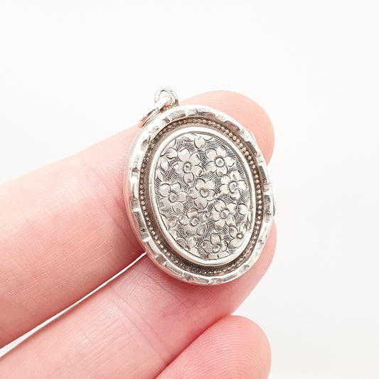Antique Sterling Silver Locket Hallmark Oval Small Cute 1898 Hallmark Necklace Vintage Stepped Pendant Geometric Womens Jewelry Jewellery
