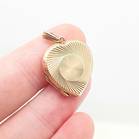 Antique 9ct 9k Gold Heart Locket Gyroscope Art Deco Solid Yellow Gold Back & Front Engraved 1920s Necklace Photo Pendant Jewelry Jewellery