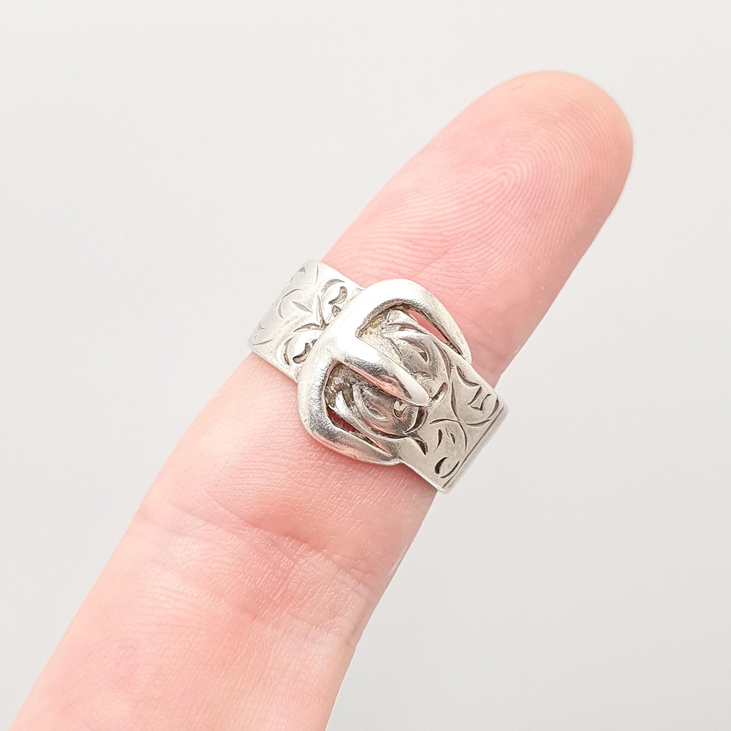 Vintage Sterling Silver Buckle Ring Belt Band Chunky 1977 Solid 925 Victorian Revival Big Large Unisex Womens Mens Jewelry Jewellery
