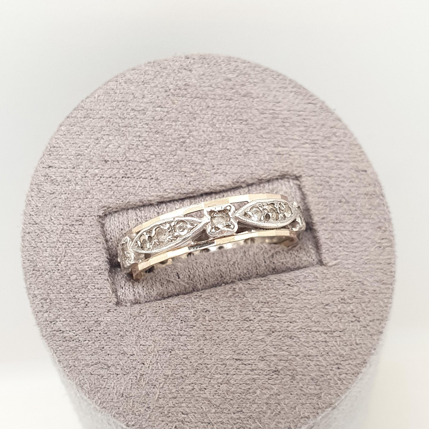 Antique 9ct 9k Gold Sterling Silver Eternity Ring Diamond White Spinel Band Solid 9kt Gold Art Deco Vintage 1920s Womens Jewelry Jewellery