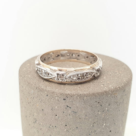Antique 9ct 9k Gold Sterling Silver Eternity Ring Diamond White Spinel Band Solid 9kt Gold Art Deco Vintage 1920s Womens Jewelry Jewellery