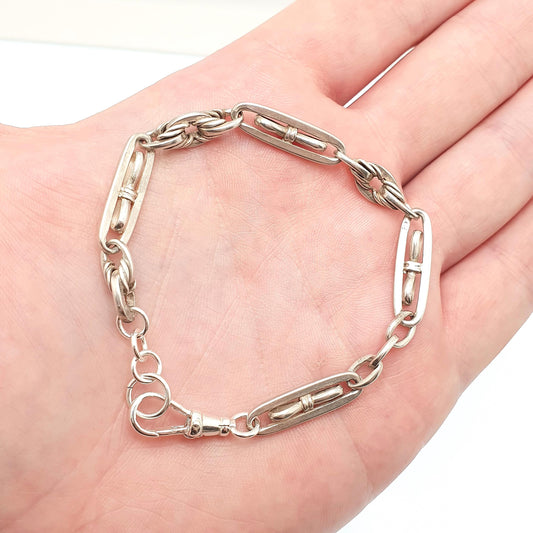 Antique Sterling Silver Albert Chain Bracelet Fancy Knot Link Victorian 12.56g 18.5cm Dog Clip Art Nouveau Jewelry Jewellery Womens