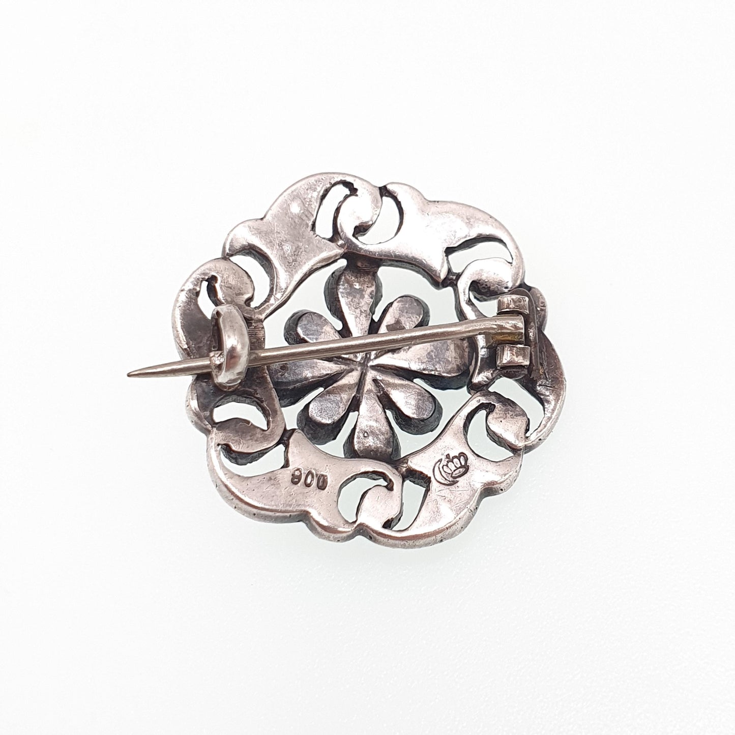 Antique Victorian Solid Silver Diamond Paste Brooch Spiral Scroll Old Cut German 1800s Sparkly Foiled Glass Womens Jewellery Jewelry