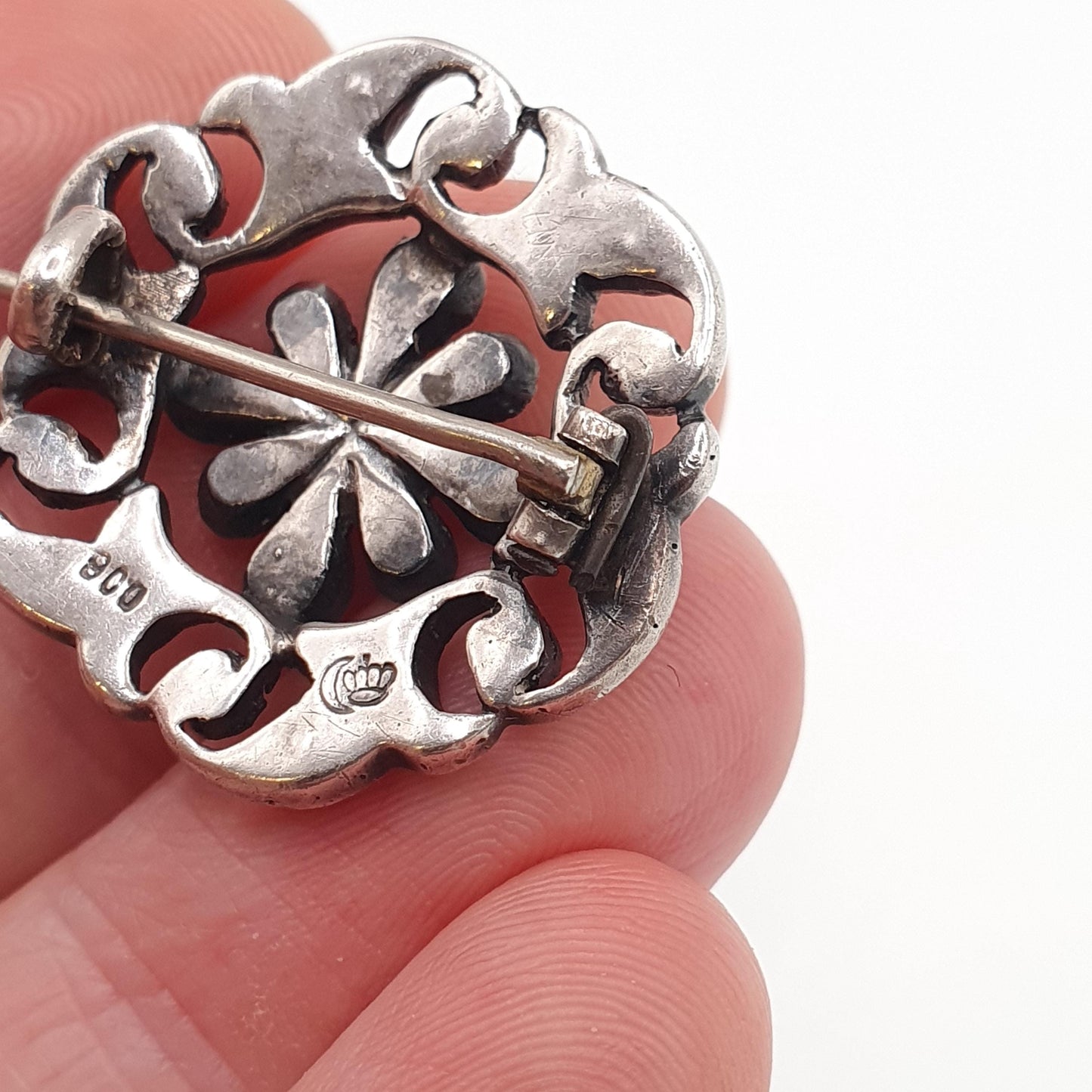 Antique Victorian Solid Silver Diamond Paste Brooch Spiral Scroll Old Cut German 1800s Sparkly Foiled Glass Womens Jewellery Jewelry