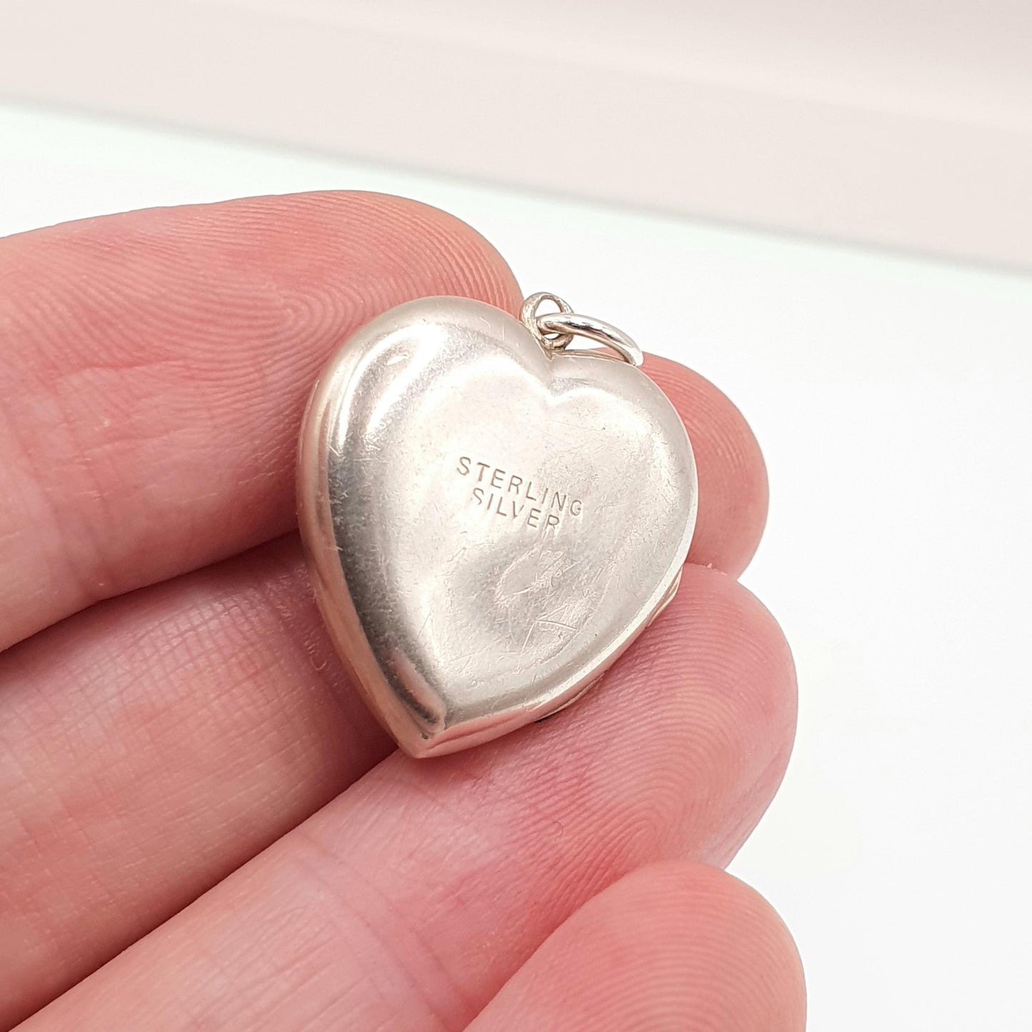Antique Sterling Silver Sunburst Heart Locket Necklace Pendant Art Deco Lined Picture Photo Love 1920s Womens Jewelry Jewellery Vintage