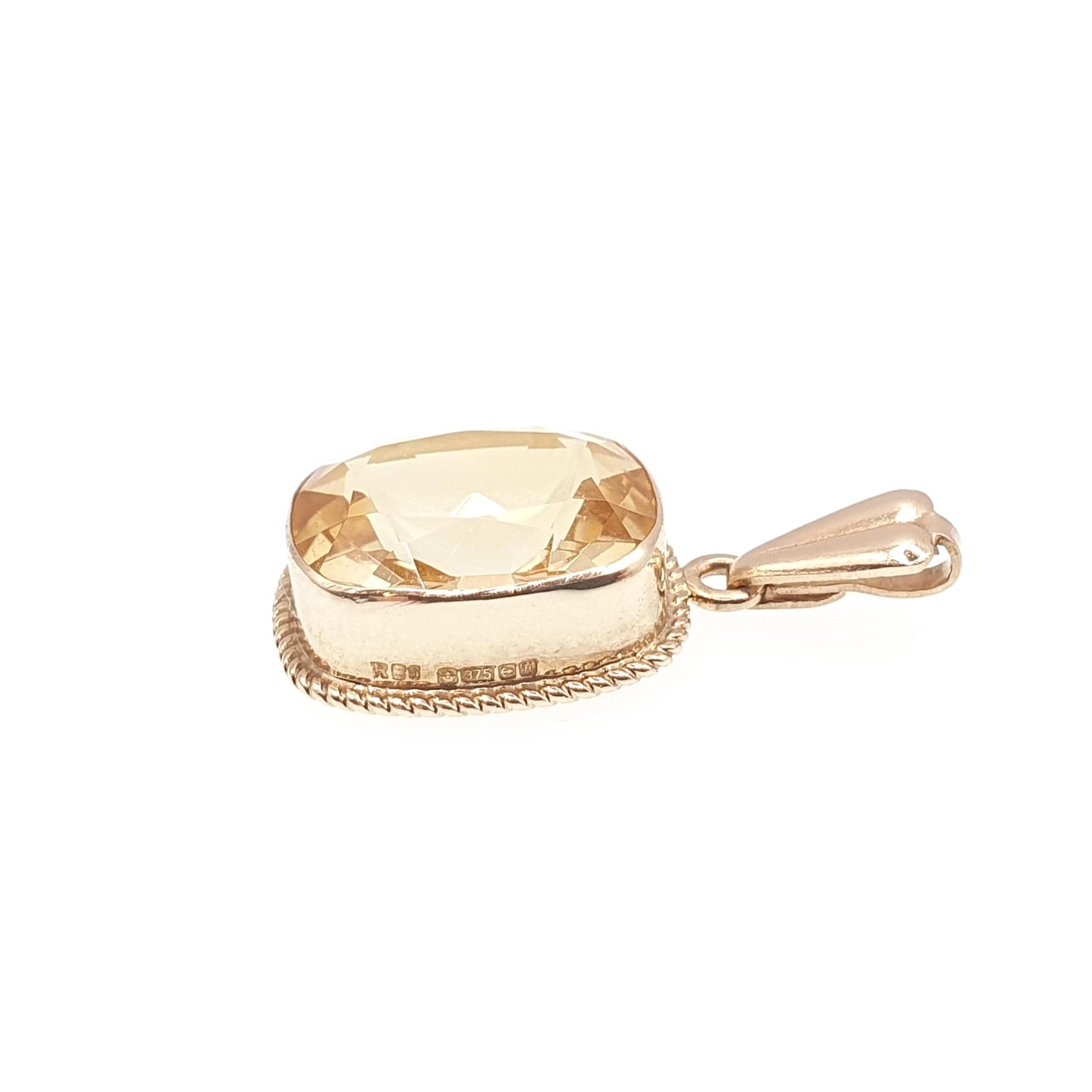 Vintage 9ct 9k Gold Citrine Pendant Necklace Solid 375 Rectangular Cushion Cut Orange Cognac Quartz Hallmarked Womens Jewellery Jewelry