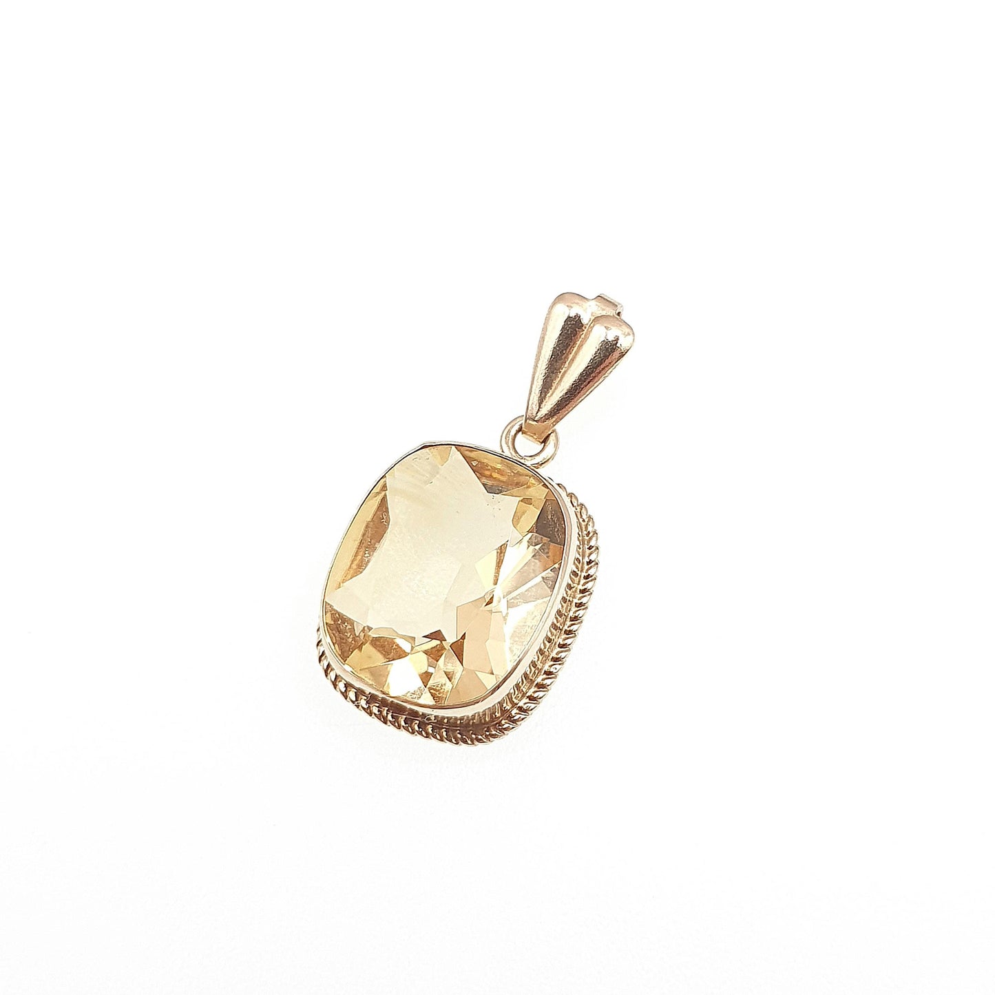 Vintage 9ct 9k Gold Citrine Pendant Necklace Solid 375 Rectangular Cushion Cut Orange Cognac Quartz Hallmarked Womens Jewellery Jewelry