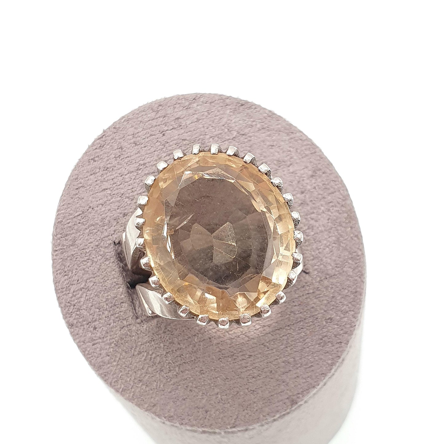 Vintage Solid Silver Natural Citrine Ring Huge Large Big Mexican or Navajo Style Oval Cut Chunky Gemstone Womens Jewelry Jewellery