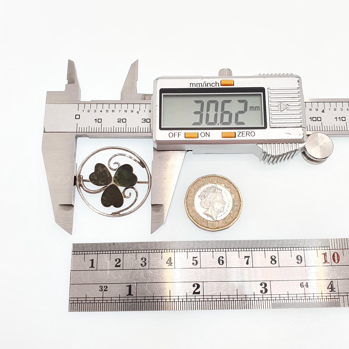 Antique Connemara Clover Brooch Sterling Silver Horseshoe Lucky Irish Three Leaf Green Marble Shamrock Celtic Vintage Jewelry Jewellery