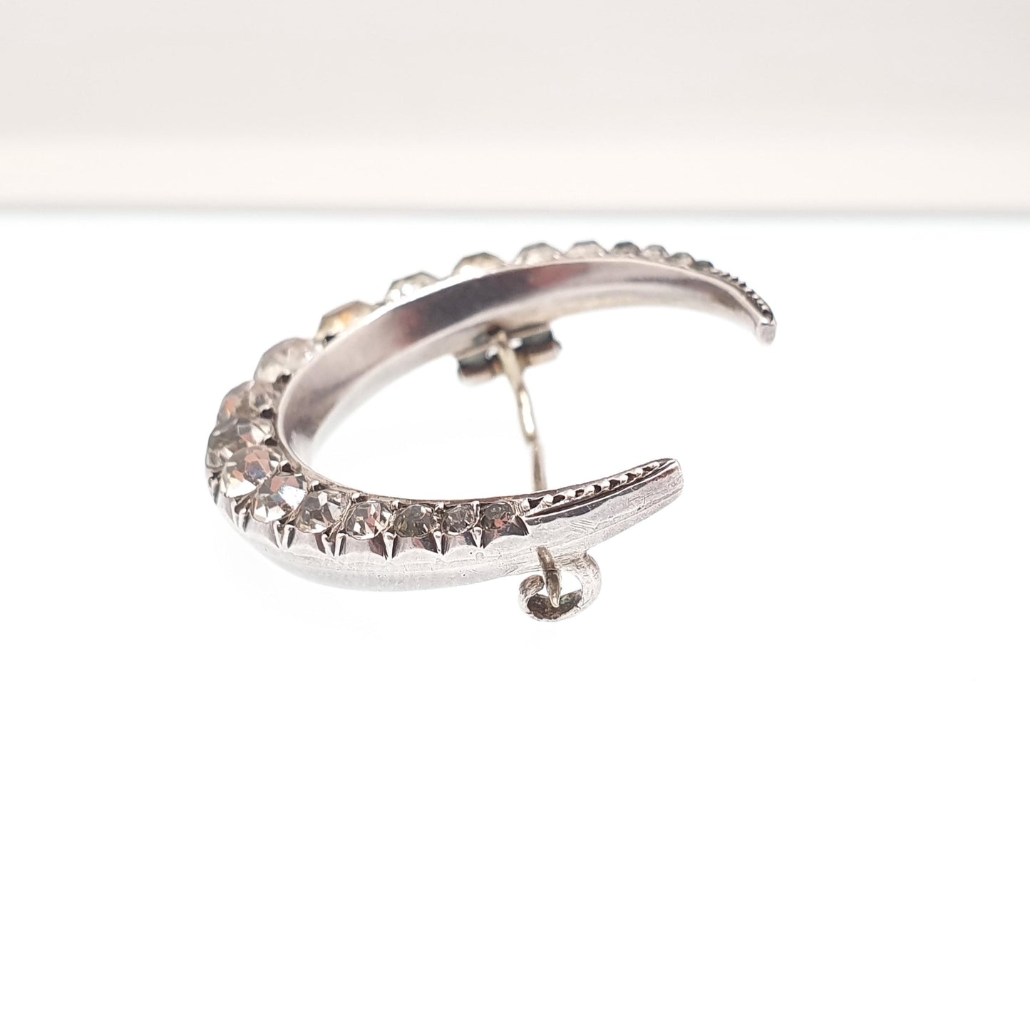 Antique Solid Silver Paste Crescent Moon Brooch PARISIAN DIAMOND COMPANY Star Victorian Night Sparkly Celestial Jewelry Jewellery Vintage