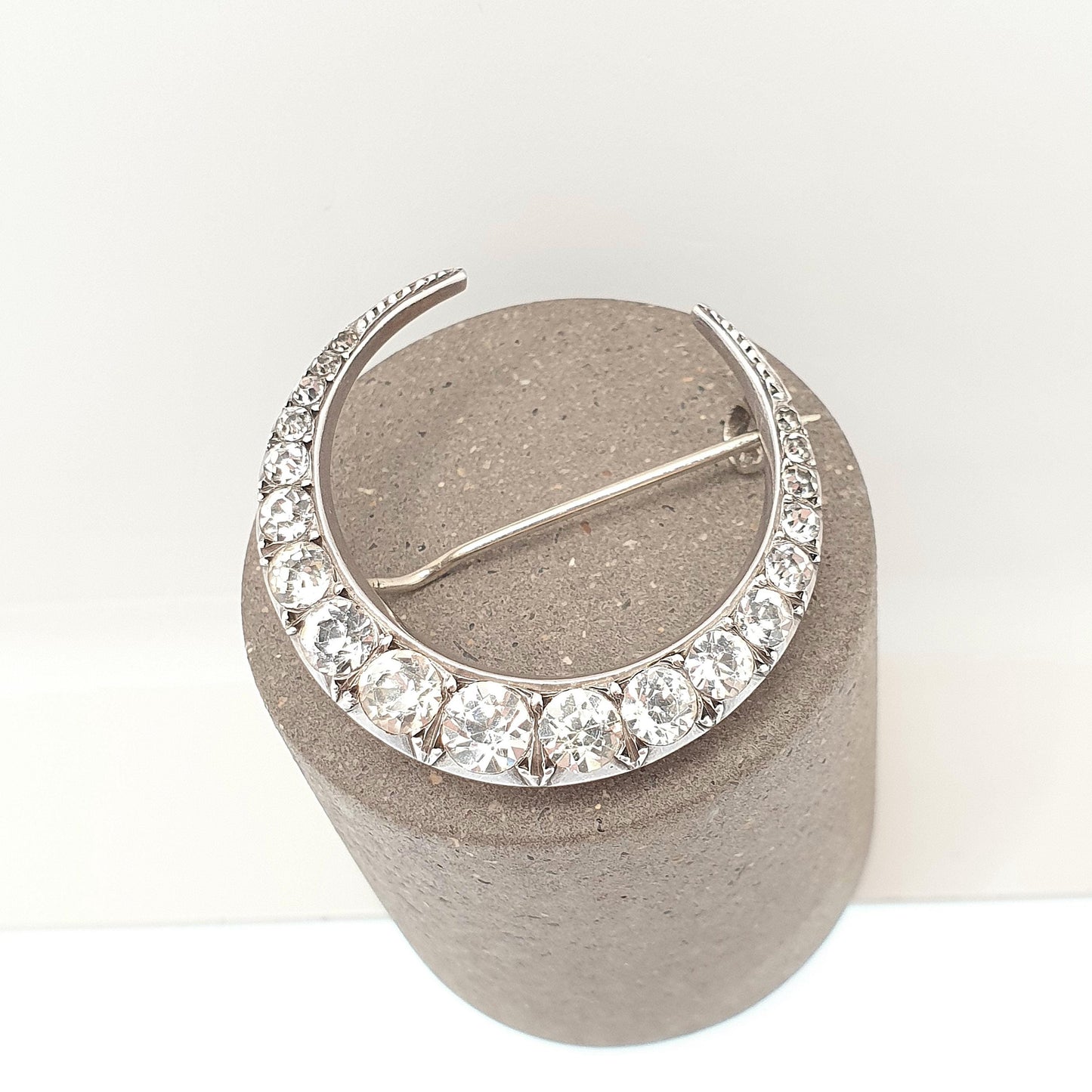 Antique Solid Silver Paste Crescent Moon Brooch PARISIAN DIAMOND COMPANY Star Victorian Night Sparkly Celestial Jewelry Jewellery Vintage