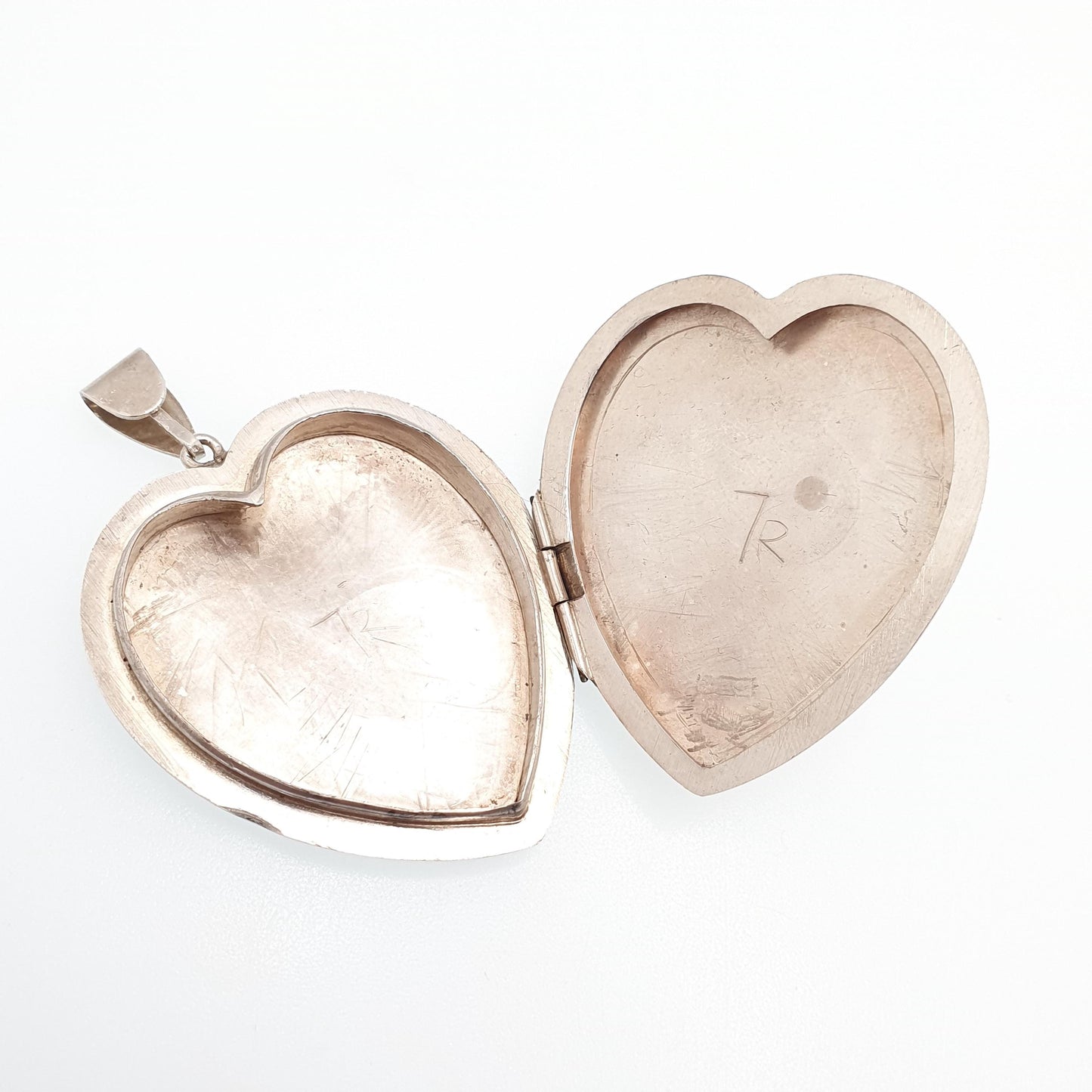 Vintage Sterling Silver Large Heart Locket Big Necklace Pendant Hand Engraved Solid 925 Cute Picture Photo Womens Ladies Jewelry Jewellery