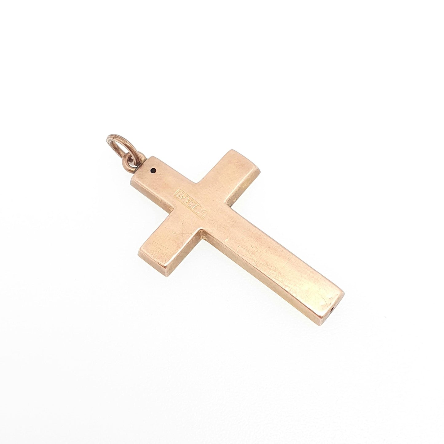Antique 9ct 9k Gold Crucifix Necklace Rose Cross Pendant Leaf Engraved Cruciform Solid 375 Vintage Womens Mens Jewellery Jewelry