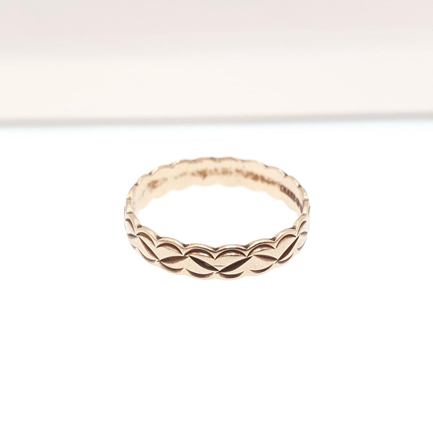 Vintage 9ct 9kt Gold Band Ring Etched Face Solid 9k 375 Wedding Stacking Stacker Gift  Yellow Smooth Mens Womens Fine Jewelry Jewellery