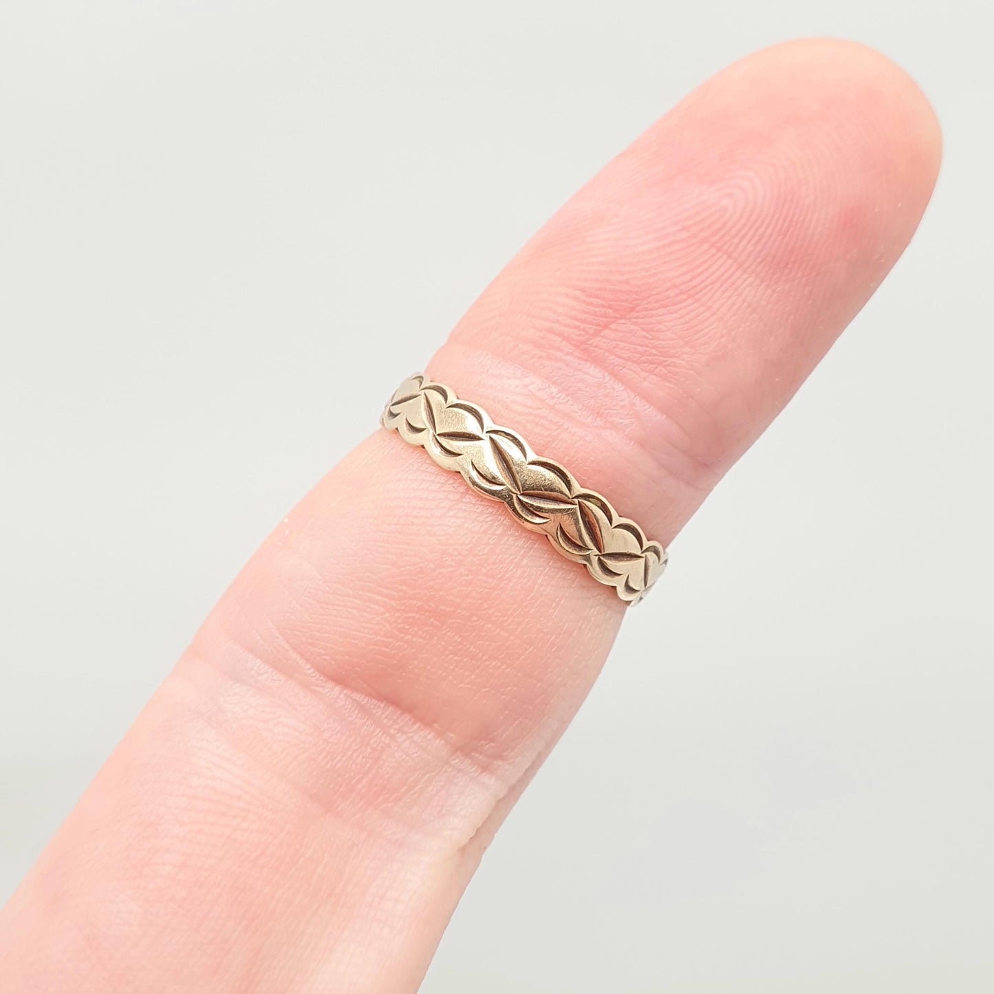 Vintage 9ct 9kt Gold Band Ring Etched Face Solid 9k 375 Wedding Stacking Stacker Gift  Yellow Smooth Mens Womens Fine Jewelry Jewellery