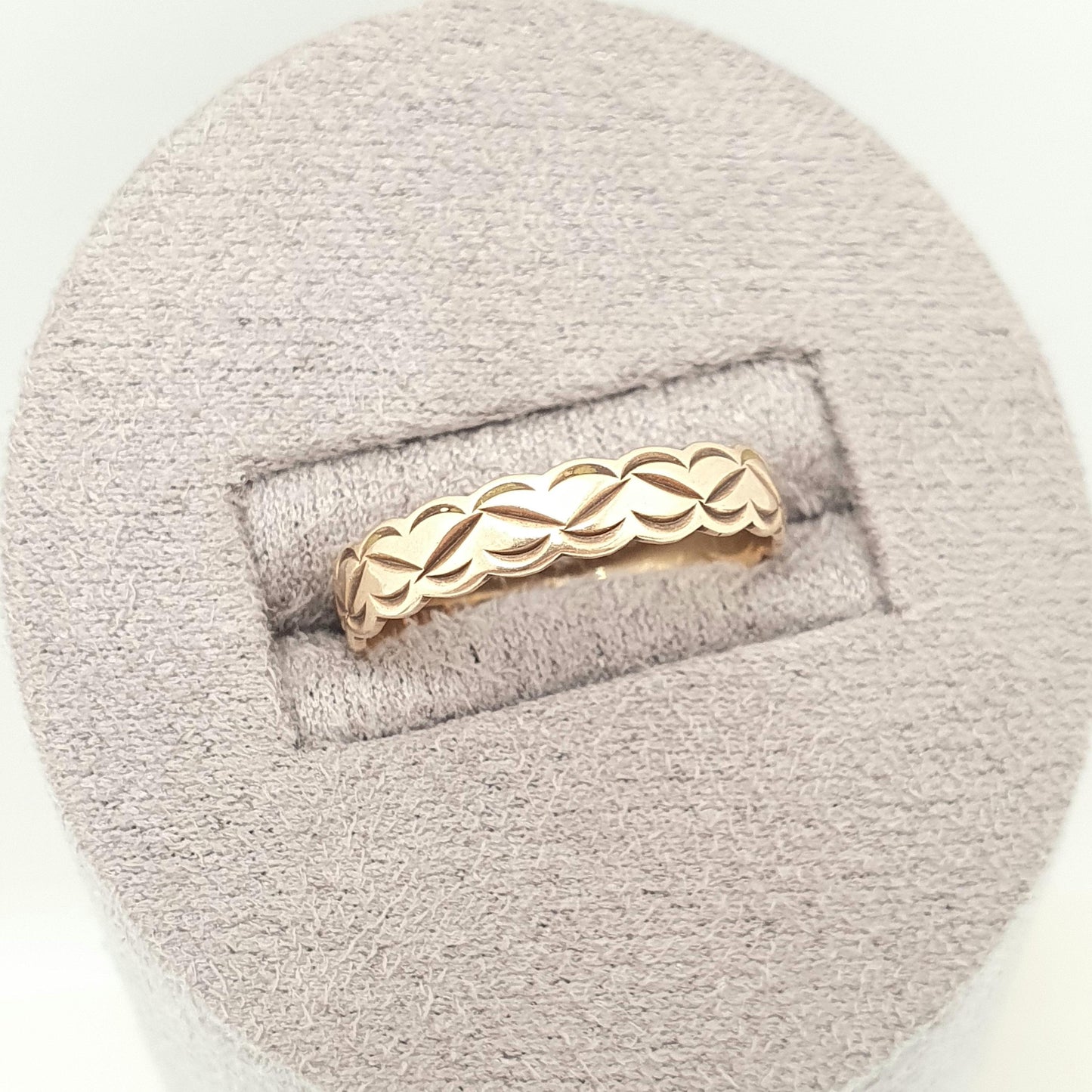 Vintage 9ct 9kt Gold Band Ring Etched Face Solid 9k 375 Wedding Stacking Stacker Gift  Yellow Smooth Mens Womens Fine Jewelry Jewellery