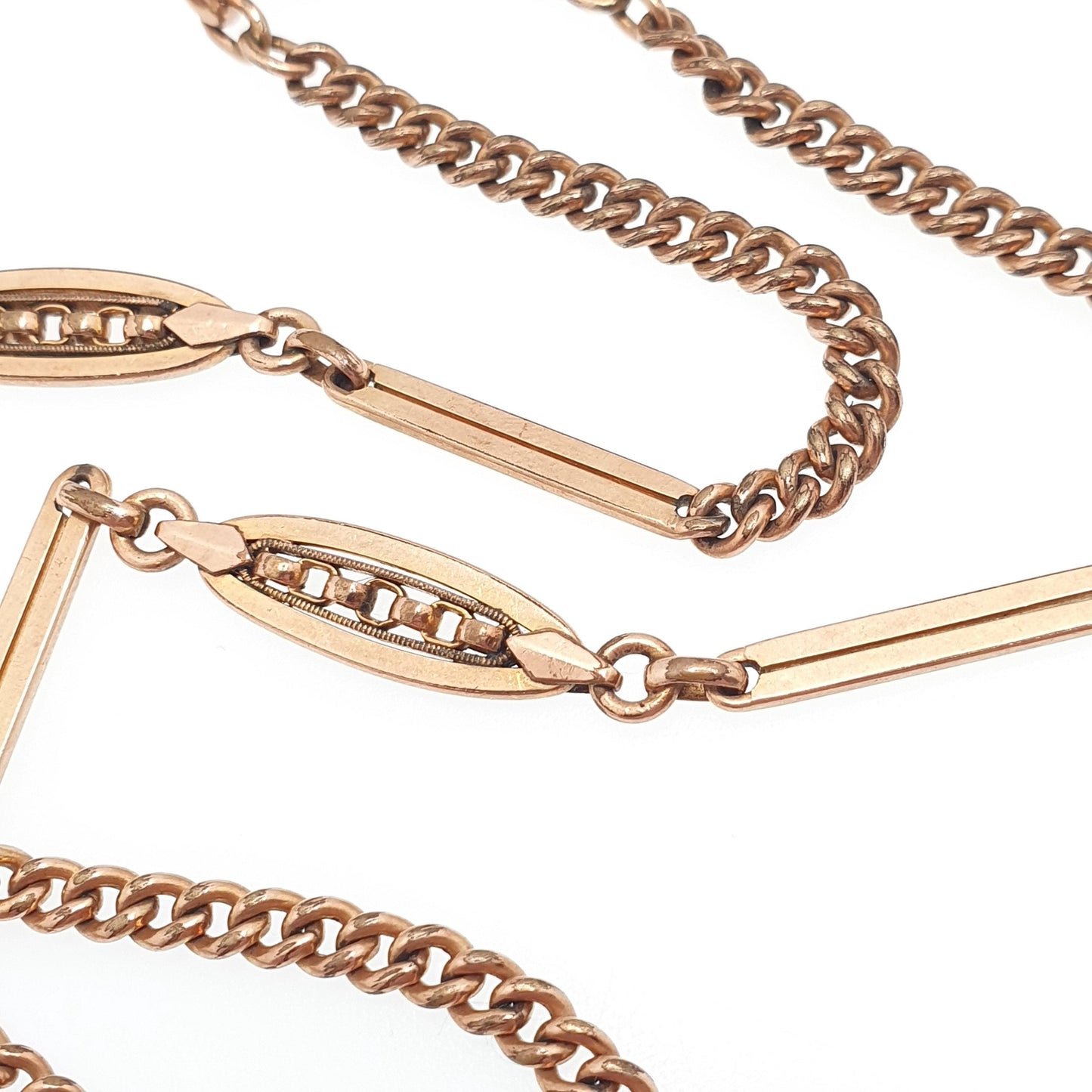 Antique Rolled Rose Gold Chain Necklace Dog Clip Albert Chain Fancy Curb Link 42cm 16.5" 15.20g Gold Filled Womens Vintage Jewelry Jewellery