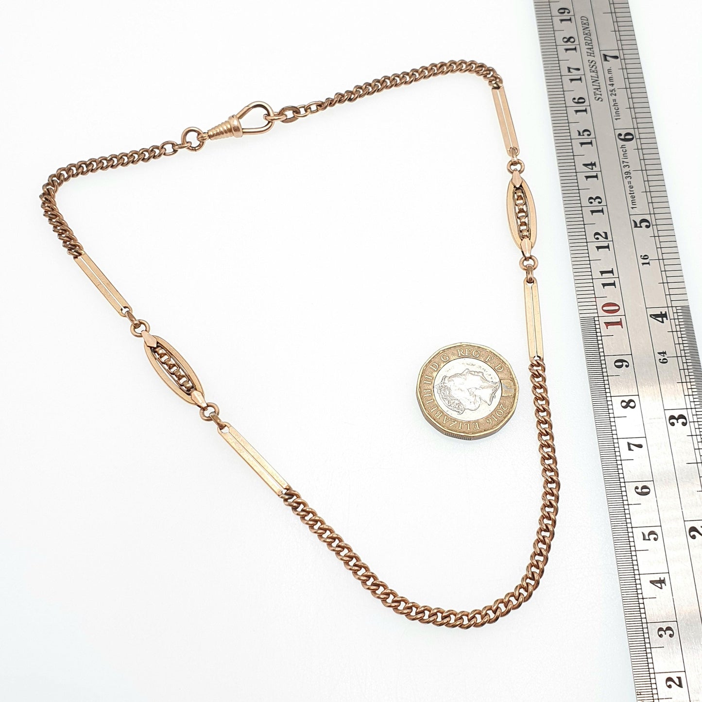 Antique Rolled Rose Gold Chain Necklace Dog Clip Albert Chain Fancy Curb Link 42cm 16.5" 15.20g Gold Filled Womens Vintage Jewelry Jewellery