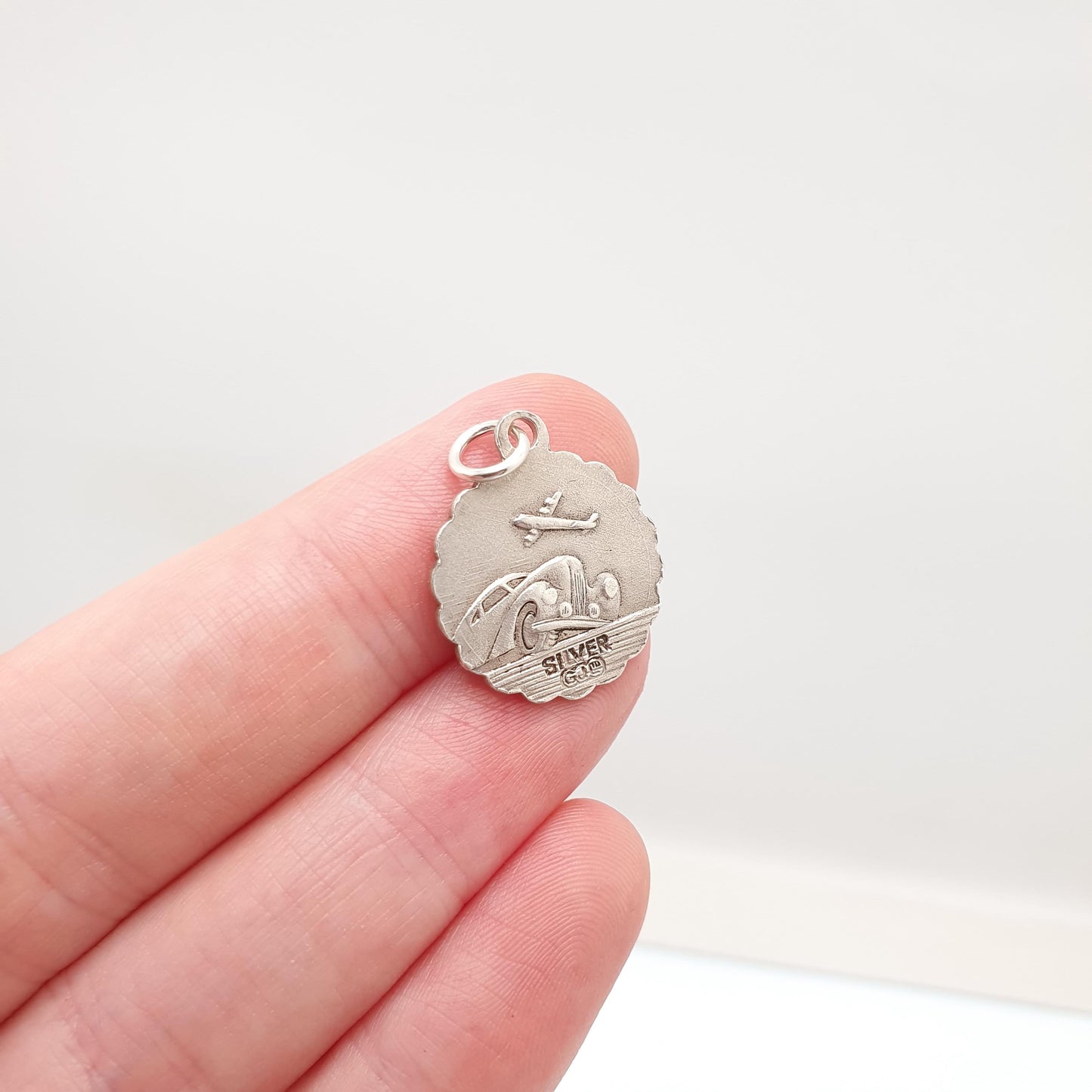 GEORG JENSEN Vintage Sterling Silver St Christopher Pendant Necklace Small Plane Car Double Sided Genuine Saint Jewellery Jewelry Women