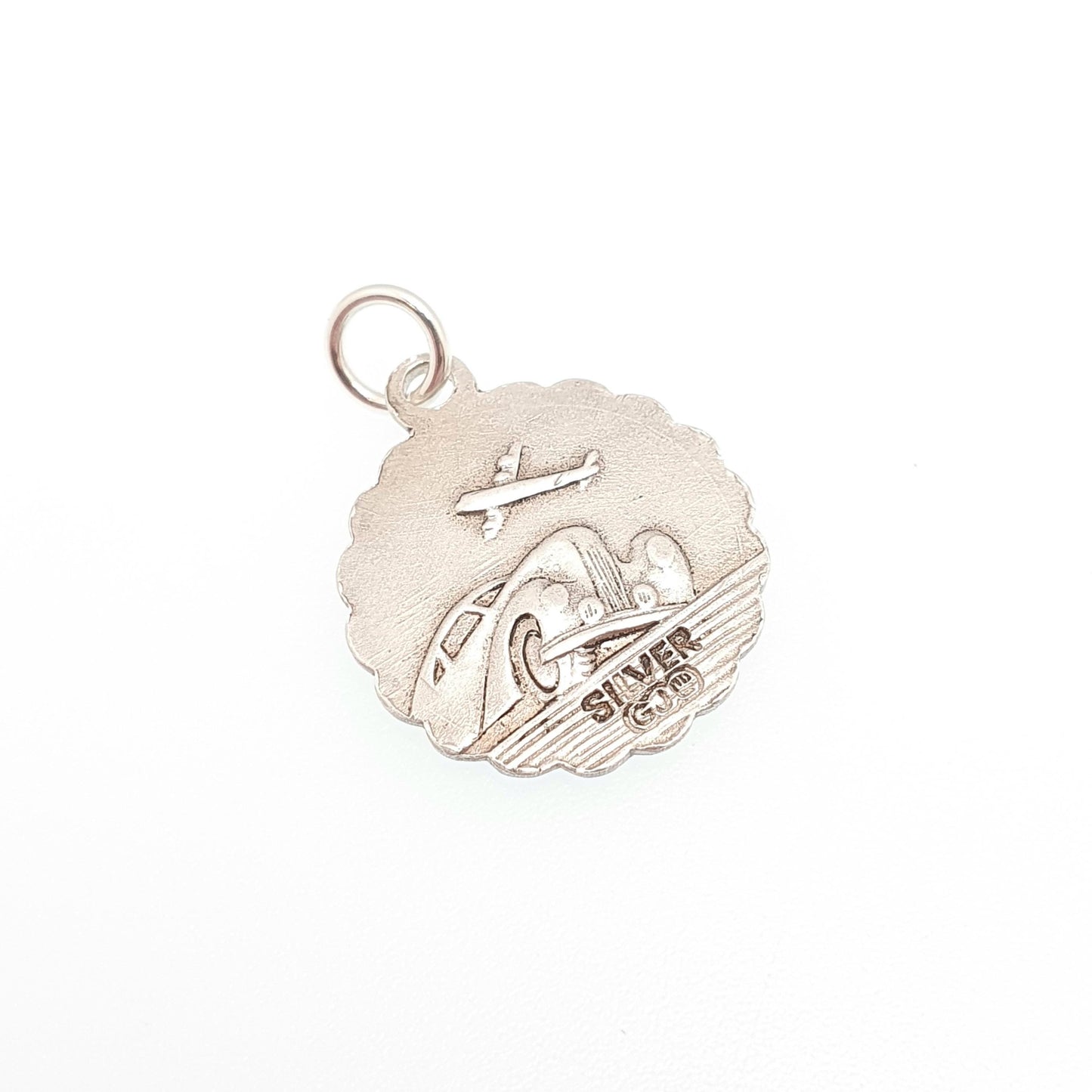 GEORG JENSEN Vintage Sterling Silver St Christopher Pendant Necklace Small Plane Car Double Sided Genuine Saint Jewellery Jewelry Women