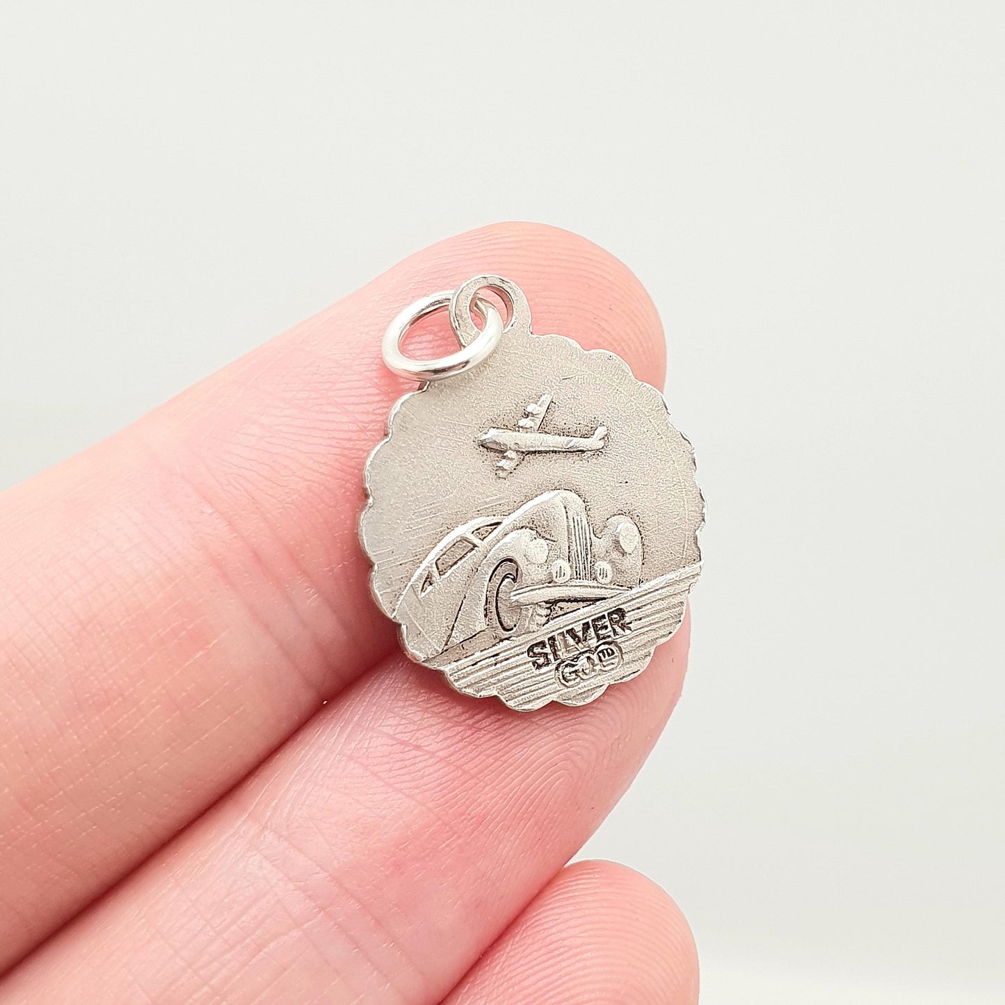 GEORG JENSEN Vintage Sterling Silver St Christopher Pendant Necklace Small Plane Car Double Sided Genuine Saint Jewellery Jewelry Women