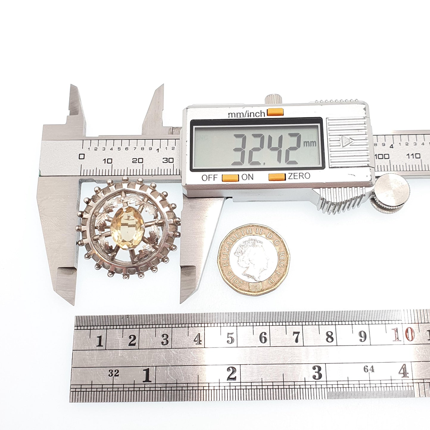 Antique Victorian Solid Silver Citrine Brooch Genuine Gemstone Etruscan Leaf Border Oval Cut Quartz Pin Vintage Womens Jewelry Jewellery