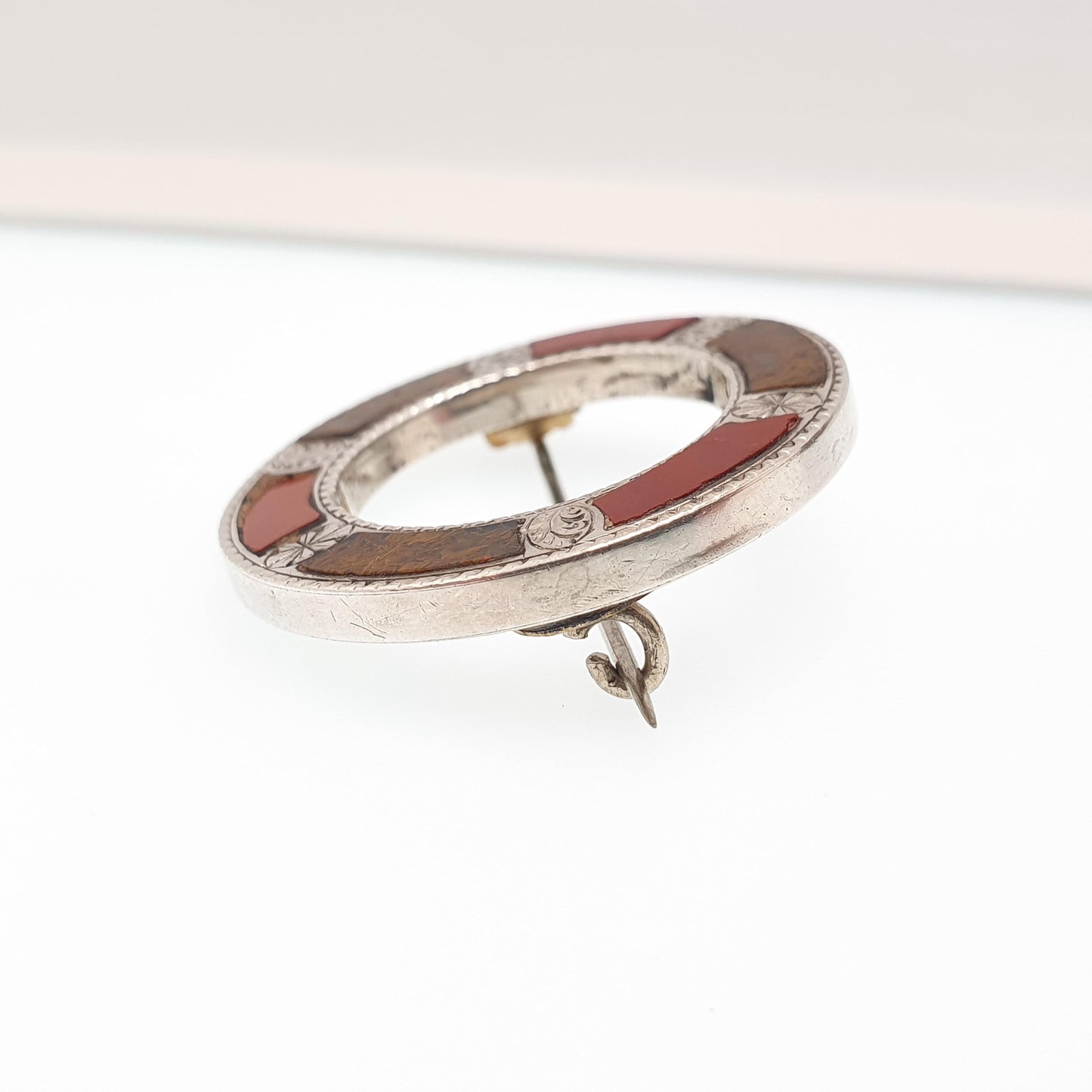 Antique Sterling Silver Scottish Brooch Jasper Agate Victorian Donut Polo Ring Solid 925 Vintage Celtic Gaelic Fine Womens Jewelry Jewellery