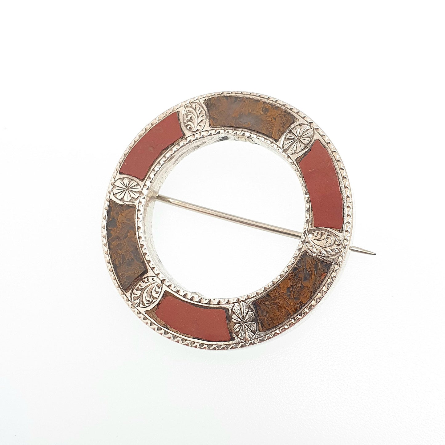Antique Sterling Silver Scottish Brooch Jasper Agate Victorian Donut Polo Ring Solid 925 Vintage Celtic Gaelic Fine Womens Jewelry Jewellery
