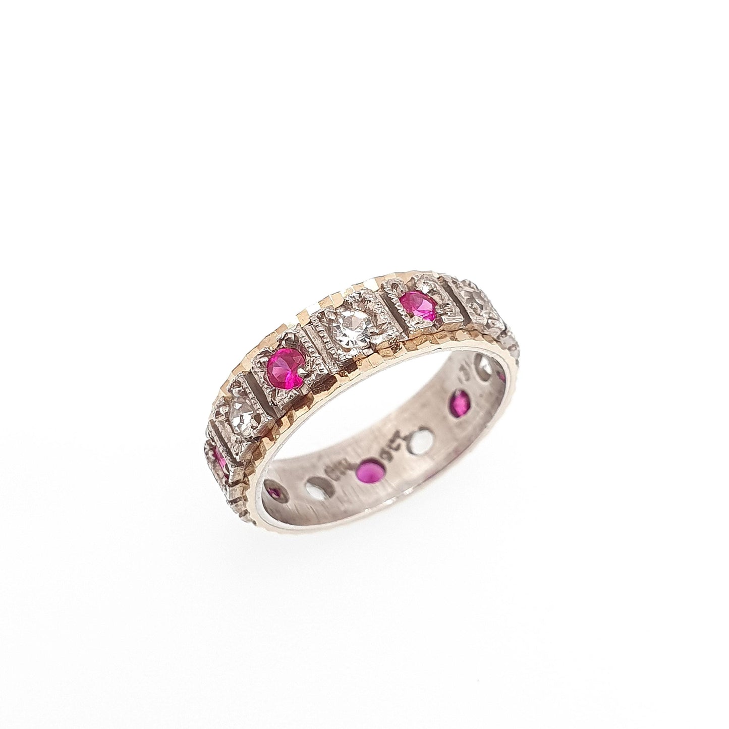Antique Eternity Ring 9ct Gold Ruby Spinel Solid 9k 375 & Silver 1920s Fine Rare Full Estate Red Gemstone Womens Jewellery Jewelry