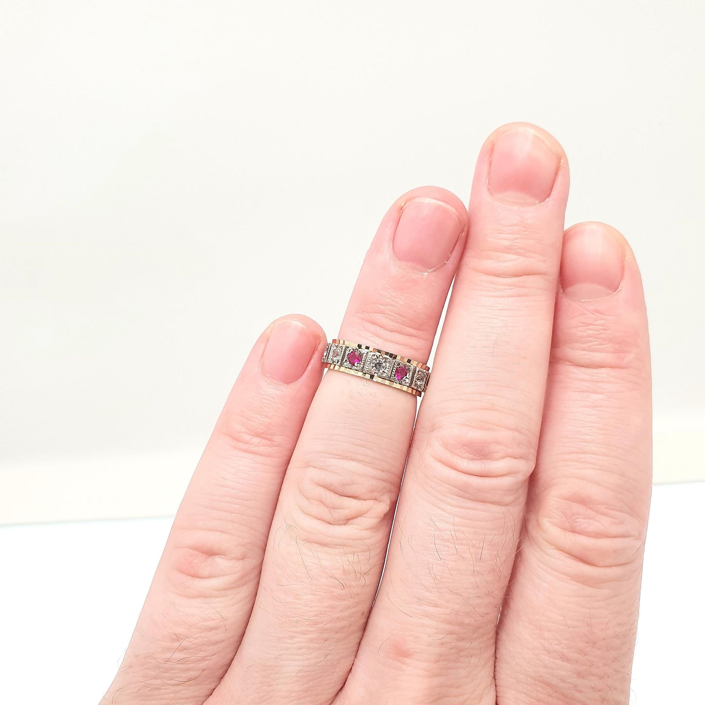 Antique Eternity Ring 9ct Gold Ruby Spinel Solid 9k 375 & Silver 1920s Fine Rare Full Estate Red Gemstone Womens Jewellery Jewelry