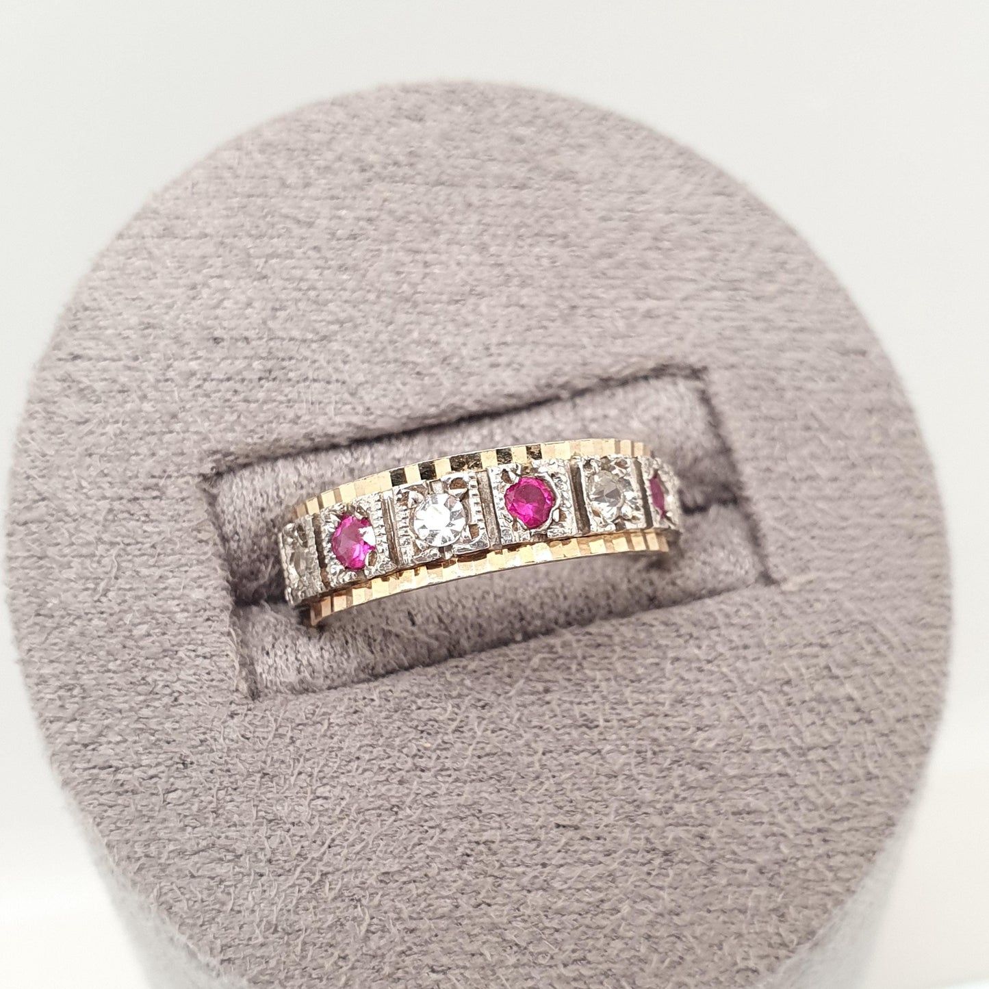 Antique Eternity Ring 9ct Gold Ruby Spinel Solid 9k 375 & Silver 1920s Fine Rare Full Estate Red Gemstone Womens Jewellery Jewelry