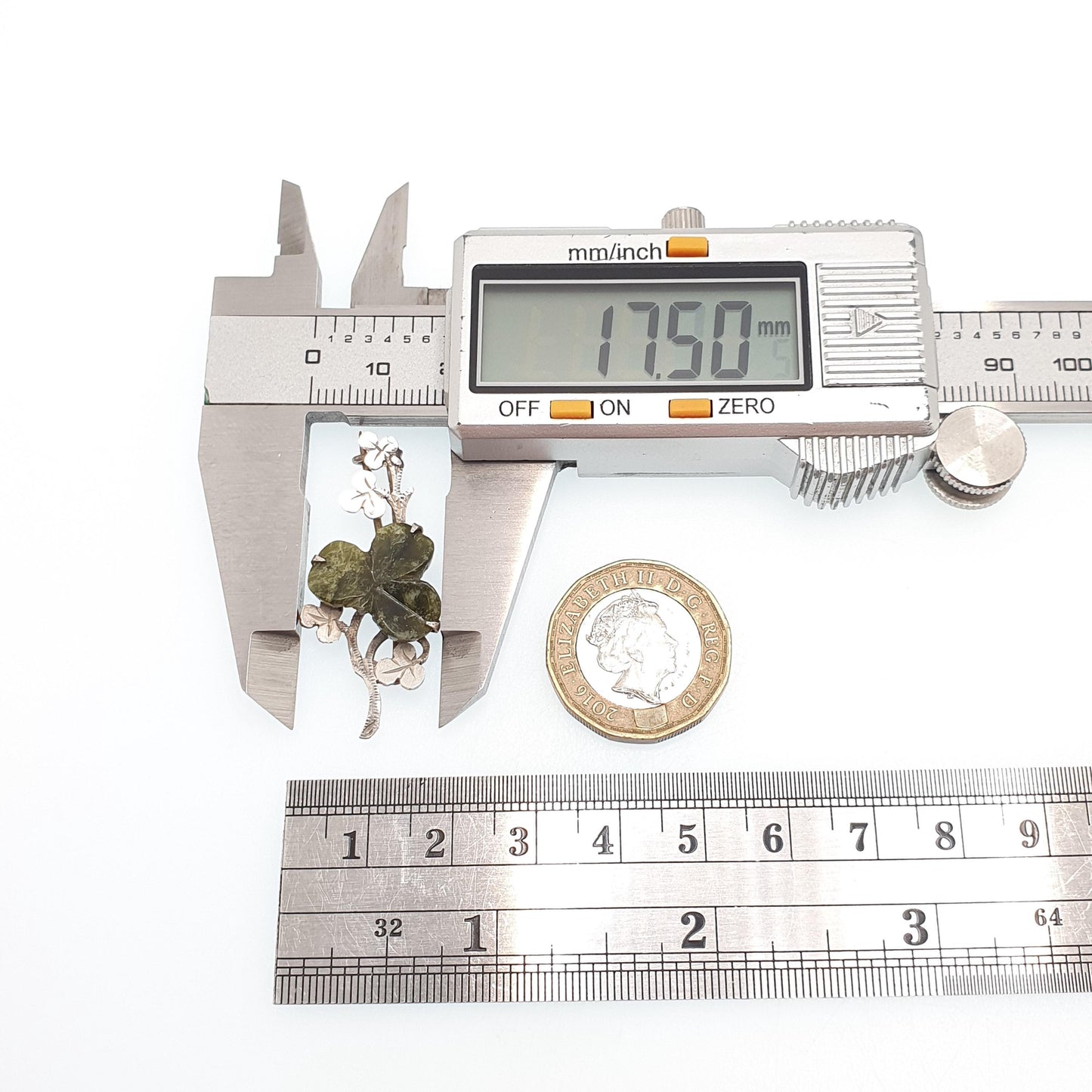 Antique Connemara Clover Brooch Sterling Silver Victorian Lucky Irish 1894 Hallmark Three Leaf Green Marble Shamrock Celtic Vintage Jewelry