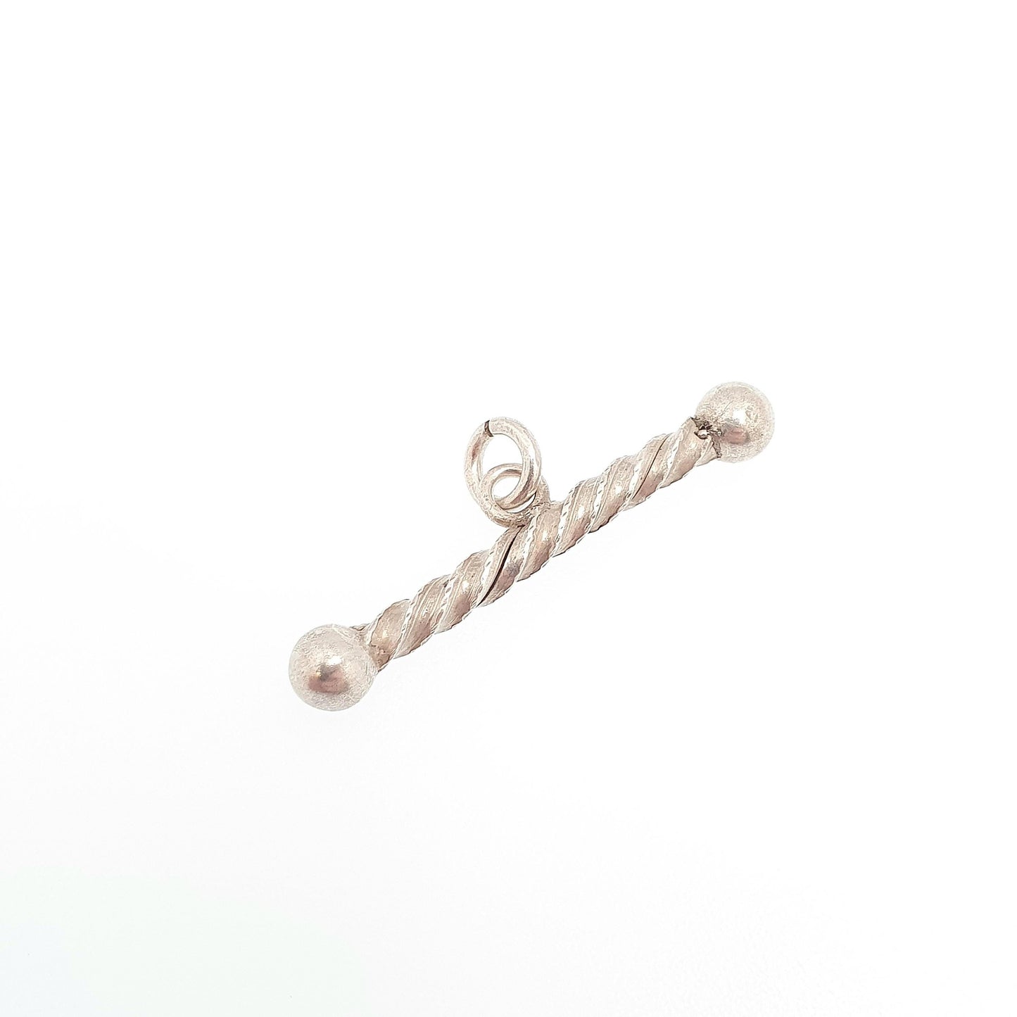 Antique Solid Silver T Bar Pendant Fob Victorian Necklace Twist and Ball Albertina Chain Pocket Watch Charm Vintage Womens Jewelry Jewellery