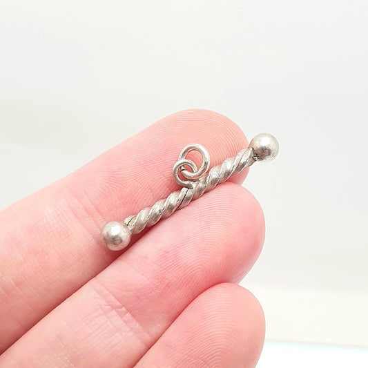 Antique Solid Silver T Bar Pendant Fob Victorian Necklace Twist and Ball Albertina Chain Pocket Watch Charm Vintage Womens Jewelry Jewellery