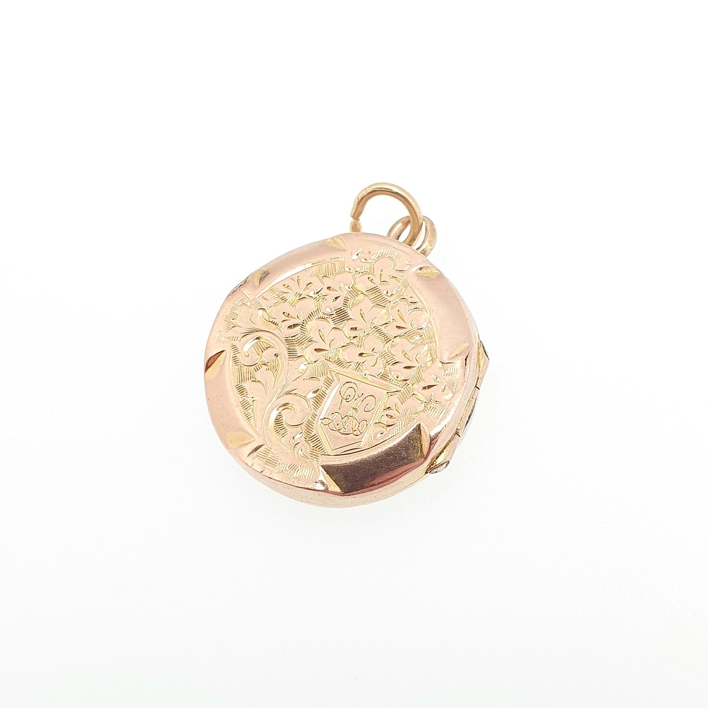 Antique 9ct Rose Gold Locket Round Circle Solid 9k 375 Engraved Small Cute Pendant Love Gift Back & Front Necklace Jewelry Womens Jewellery