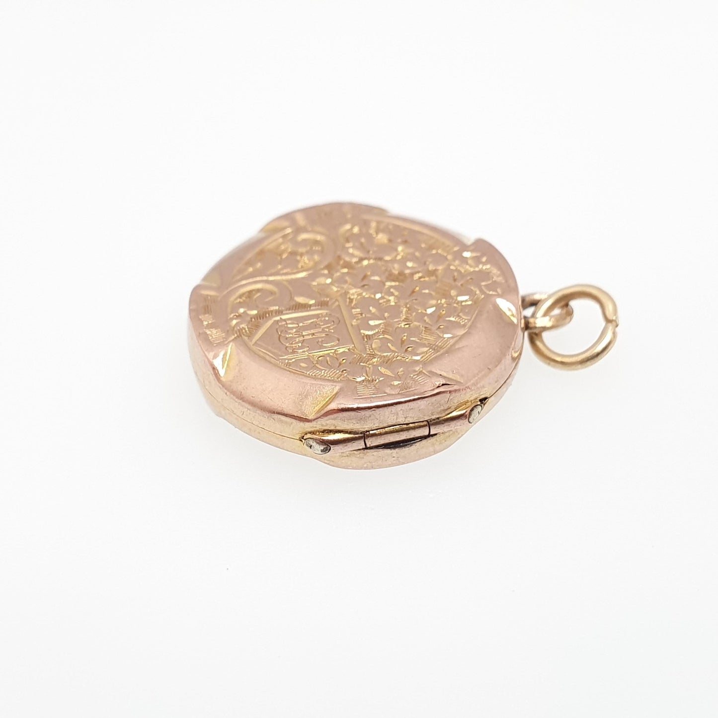 Antique 9ct Rose Gold Locket Round Circle Solid 9k 375 Engraved Small Cute Pendant Love Gift Back & Front Necklace Jewelry Womens Jewellery