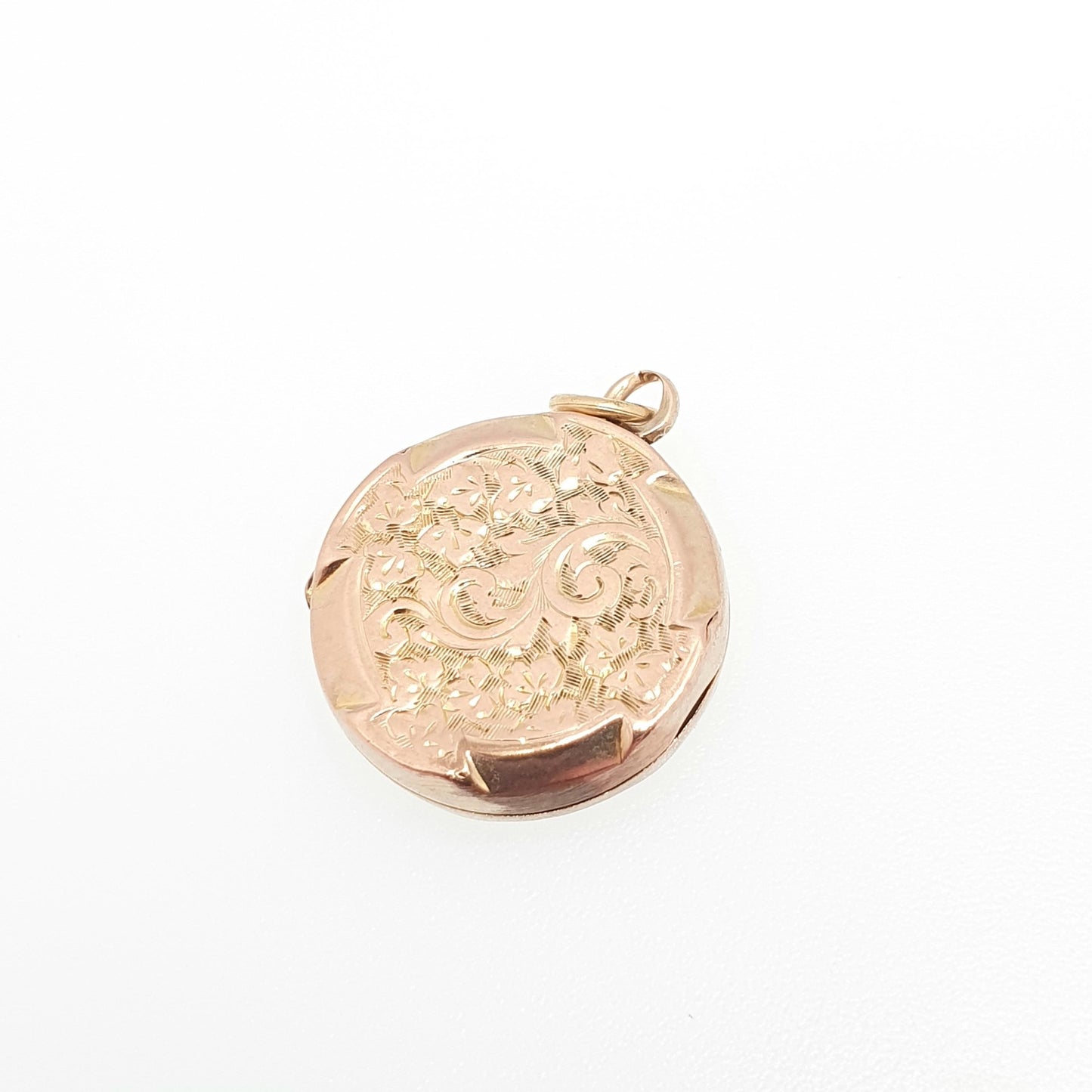 Antique 9ct Rose Gold Locket Round Circle Solid 9k 375 Engraved Small Cute Pendant Love Gift Back & Front Necklace Jewelry Womens Jewellery
