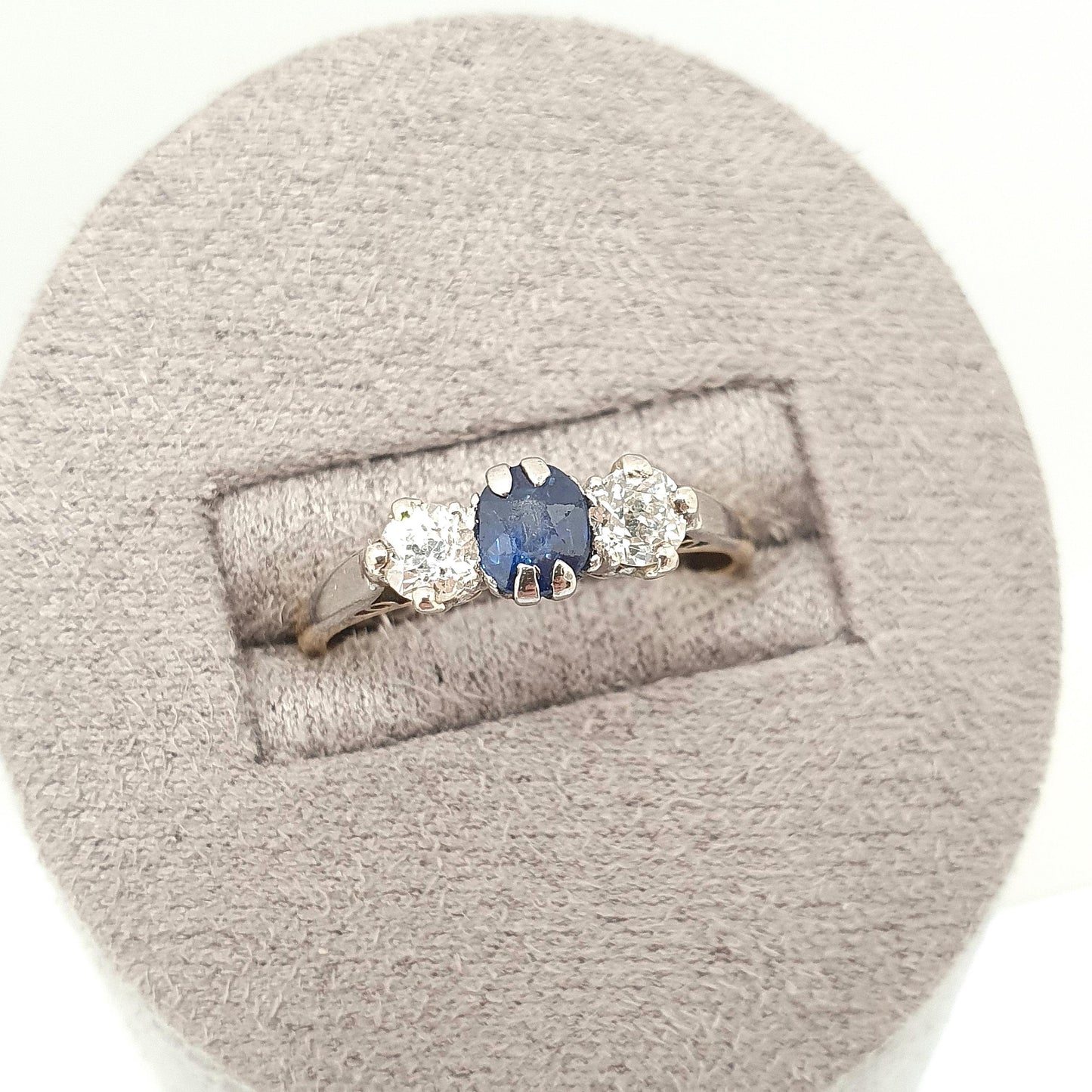 Antique Sapphire & Diamond Ring 18k 18ct Solid Gold 750 Trilogy Old Cut Art Deco 1920s Genuine Natural Gemstone Vintage Jewelry Jewellery