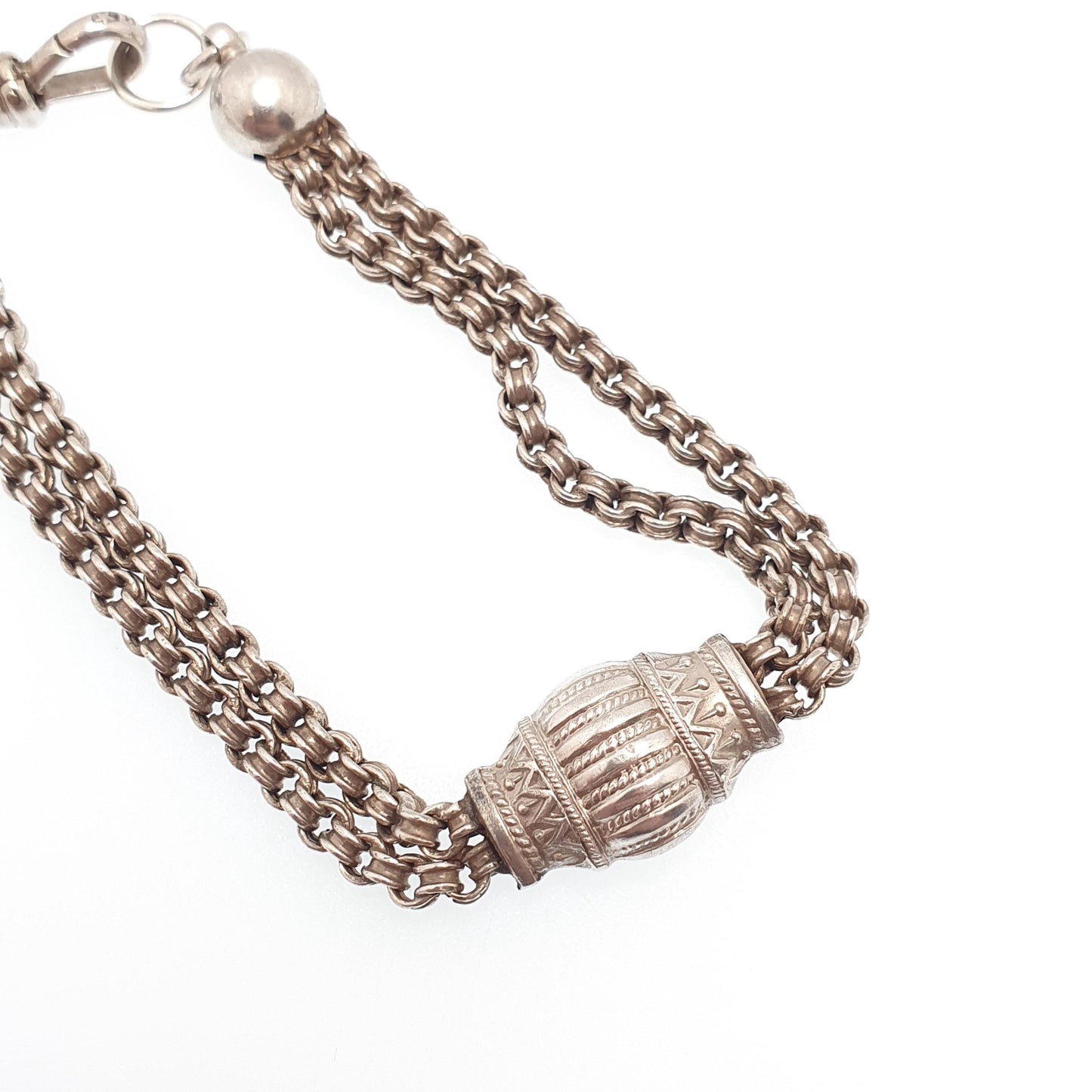 Antique Solid Silver Albertina Bracelet Victorian Etruscan Bead Belcher Link Engraved Chain 10.09g 19cm Vintage Womens Jewelry Jewellery
